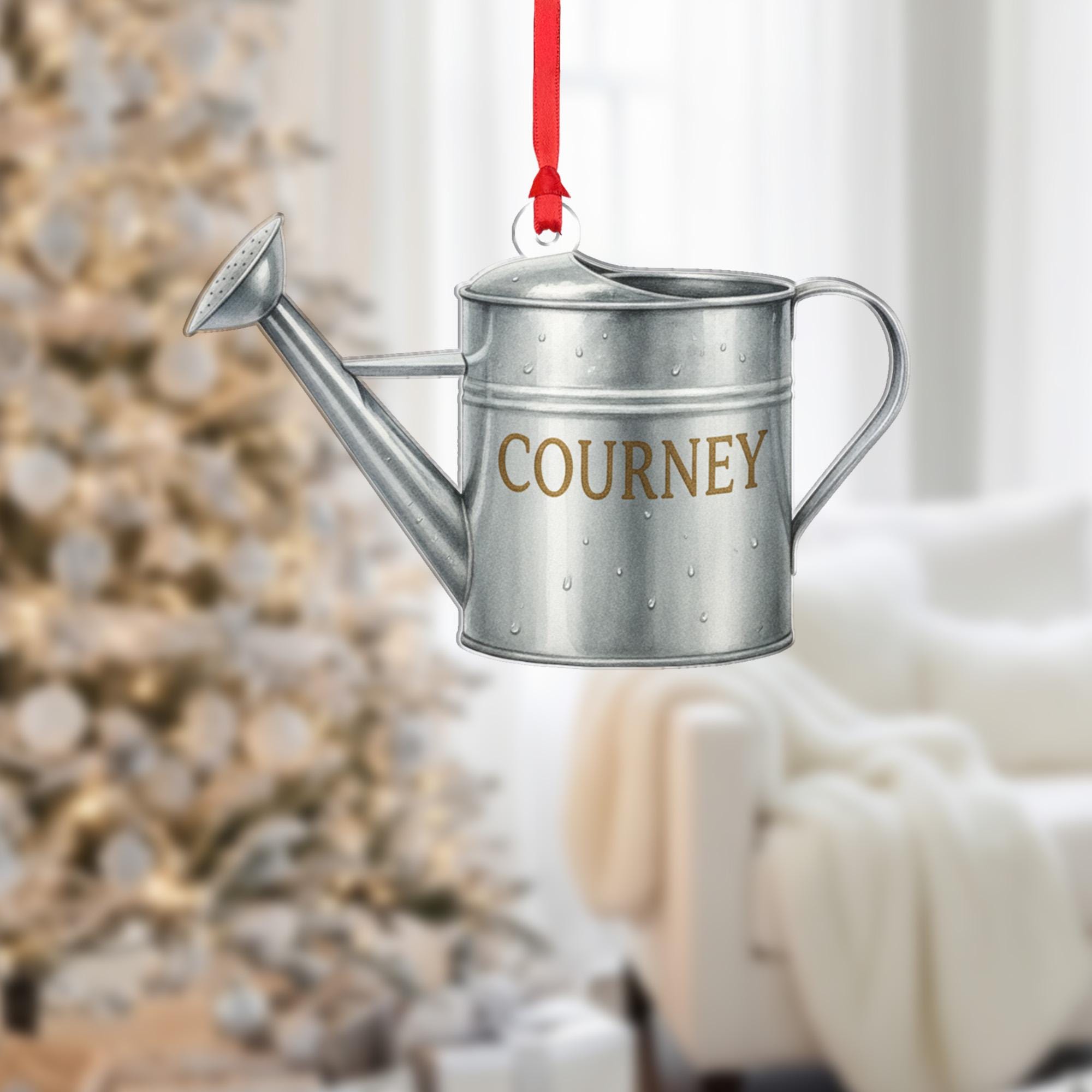 Personalized Watering Can Ornament – Metal Garden Christmas Decoration