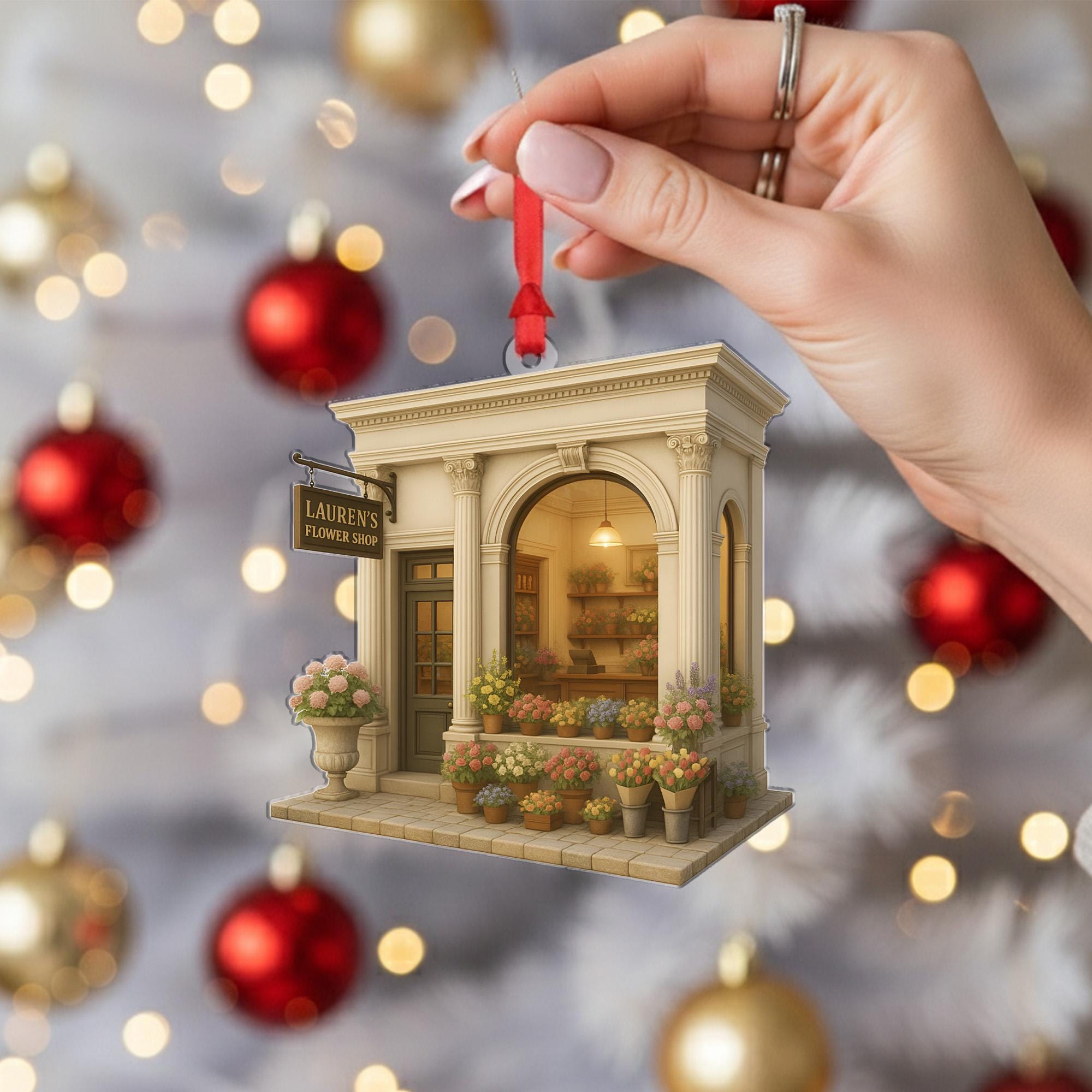 Personalized Flower Shop Ornament – Miniature Storefront Christmas Decoration