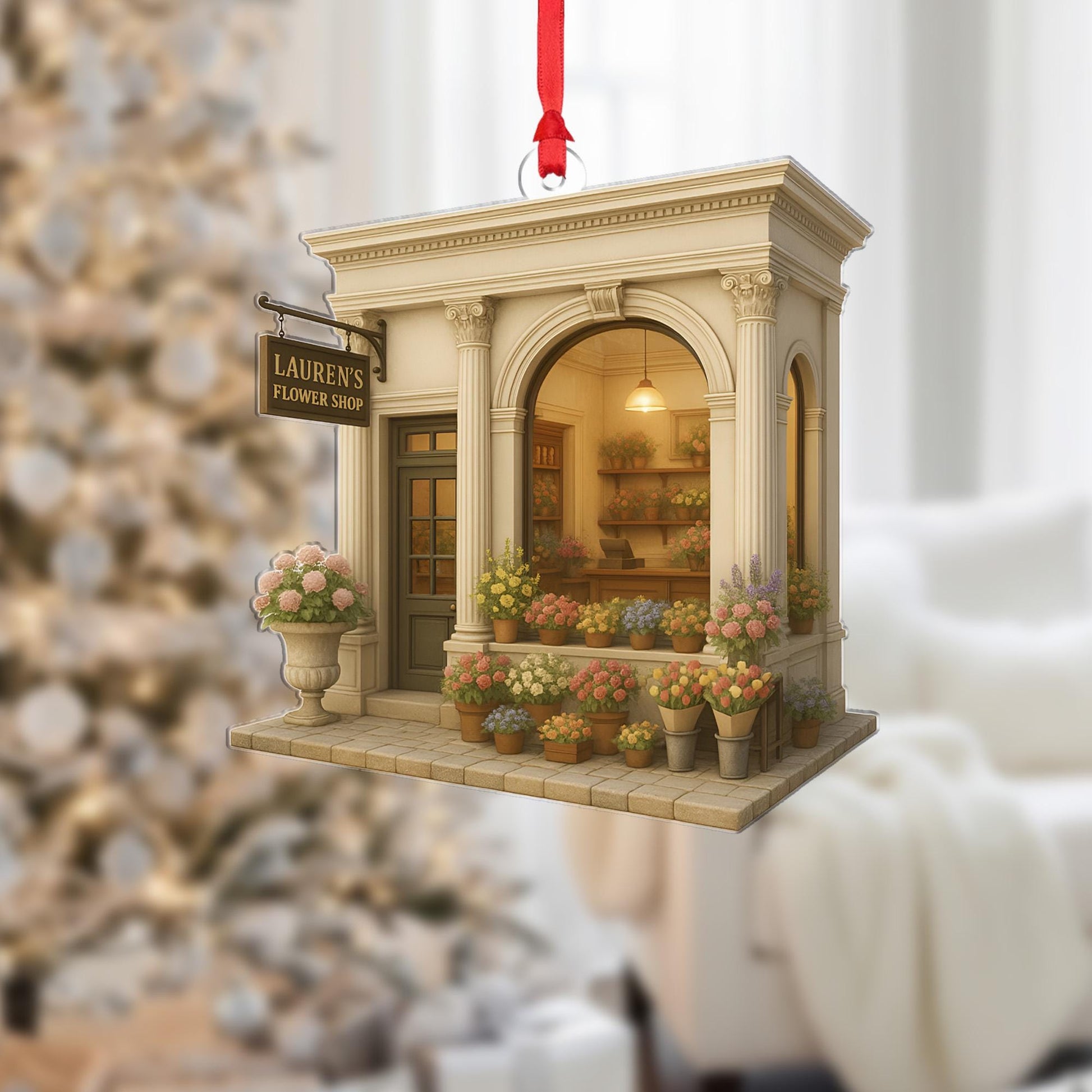 Personalized Flower Shop Ornament – Miniature Storefront Christmas Decoration