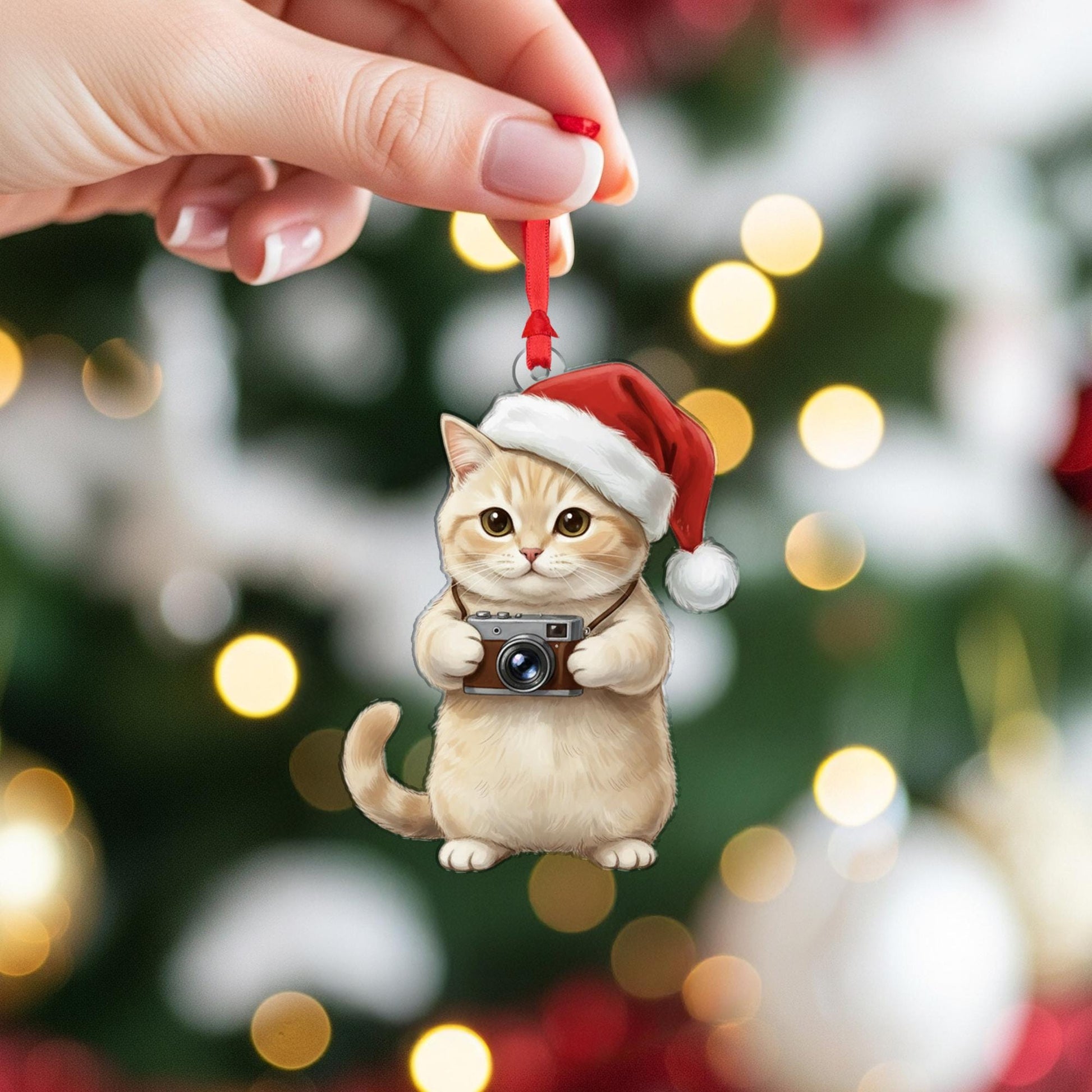 Cat Ornament – Photographer Christmas Decoration with Santa Hat and Camera