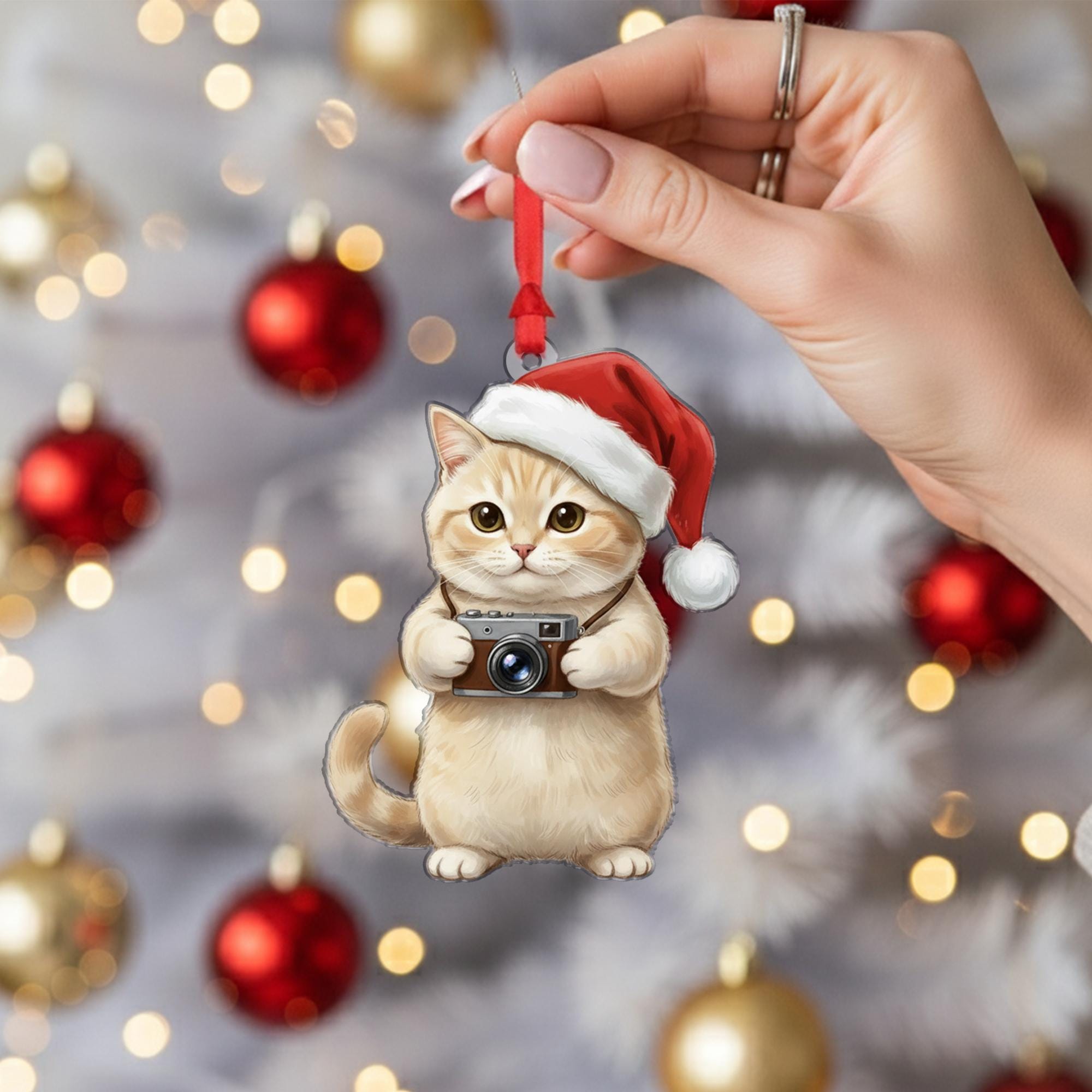 Cat Ornament – Photographer Christmas Decoration with Santa Hat and Camera