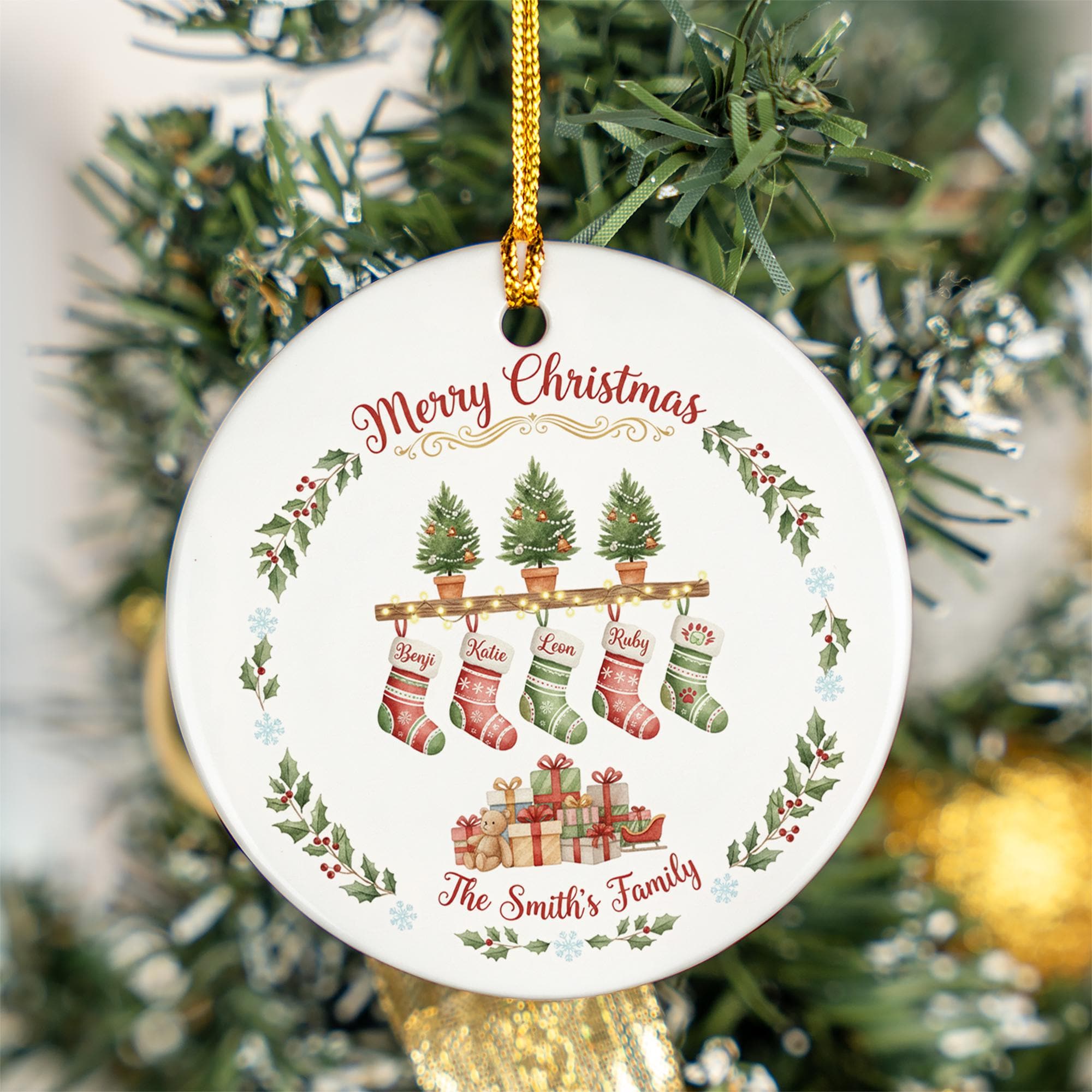 Personalized Family Stocking Ornament - Custom Name Christmas Keepsake Gift