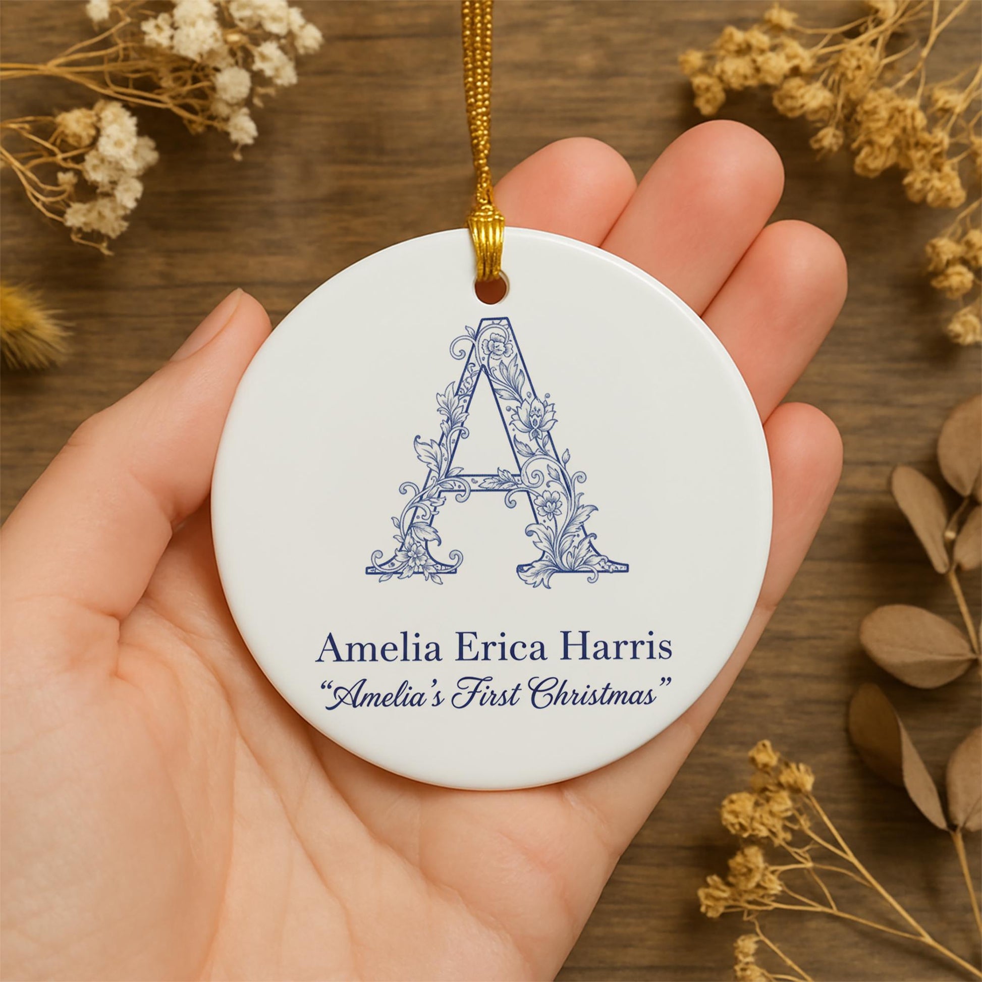 Monogram Initial Ornament Personalized Name - Custom Letter Keepsake Gift