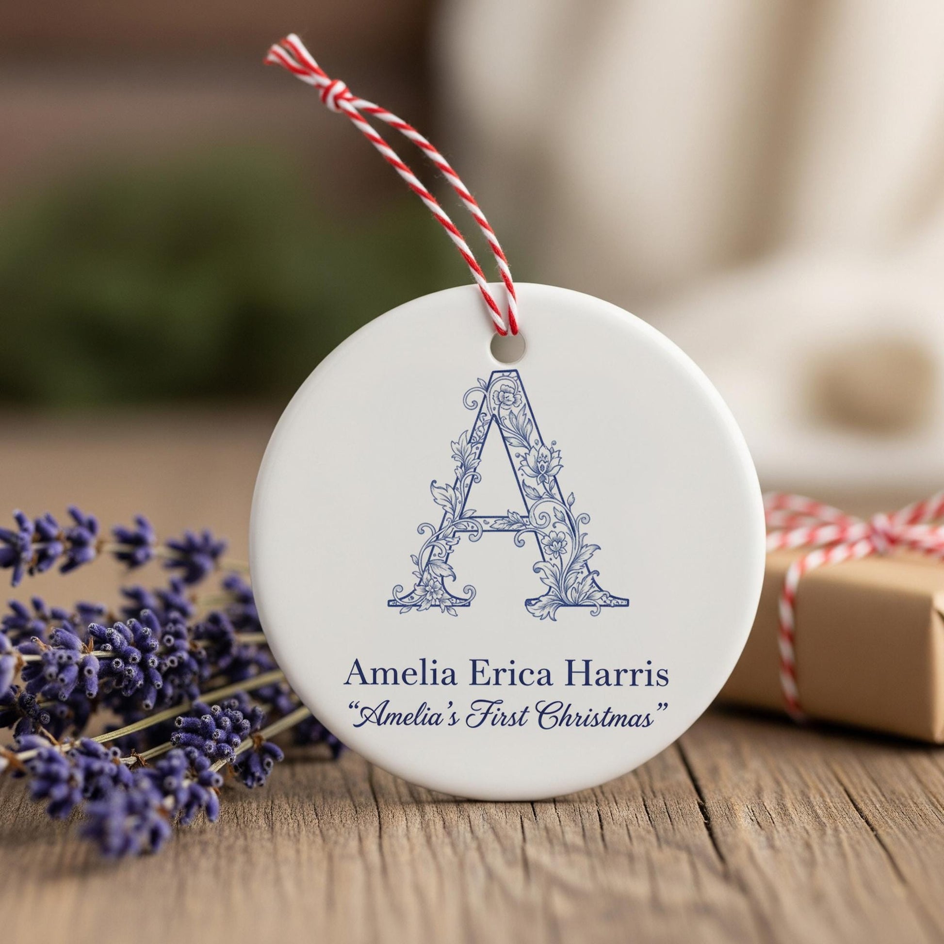 Monogram Initial Ornament Personalized Name - Custom Letter Keepsake Gift