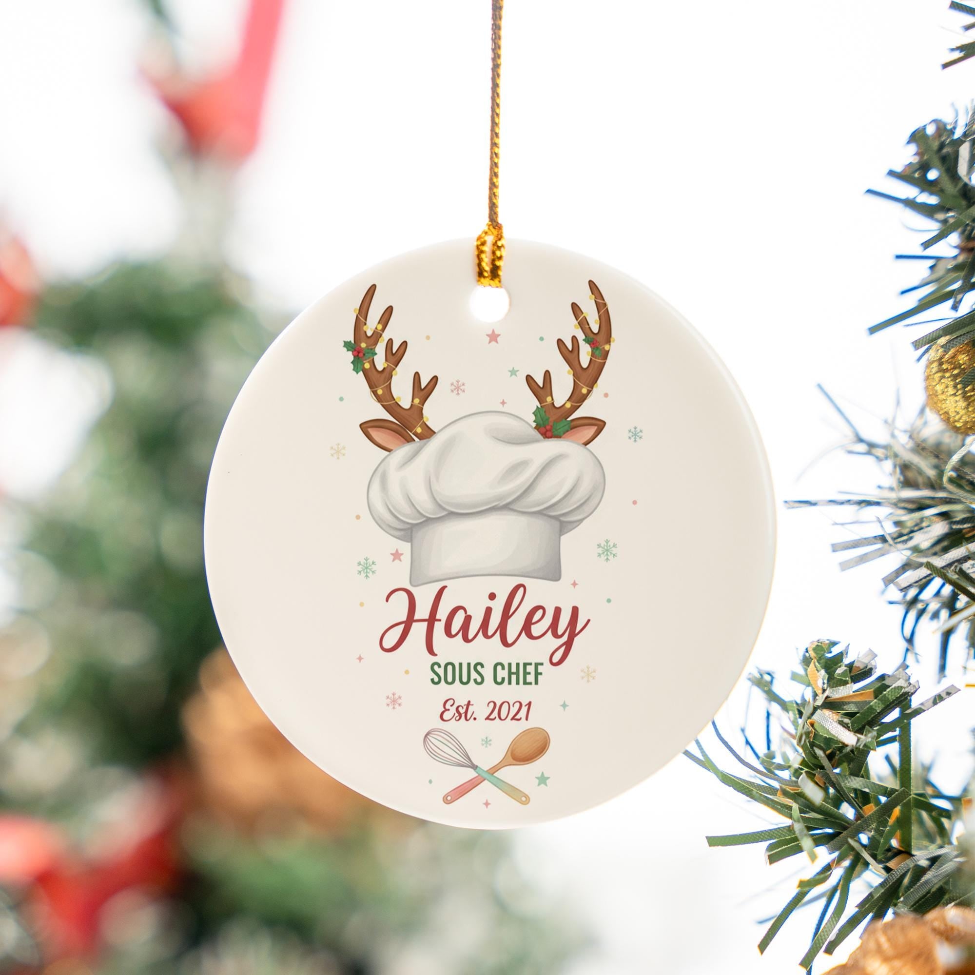 Personalized Chef Ornament - Reindeer Antler Chef Hat Gift