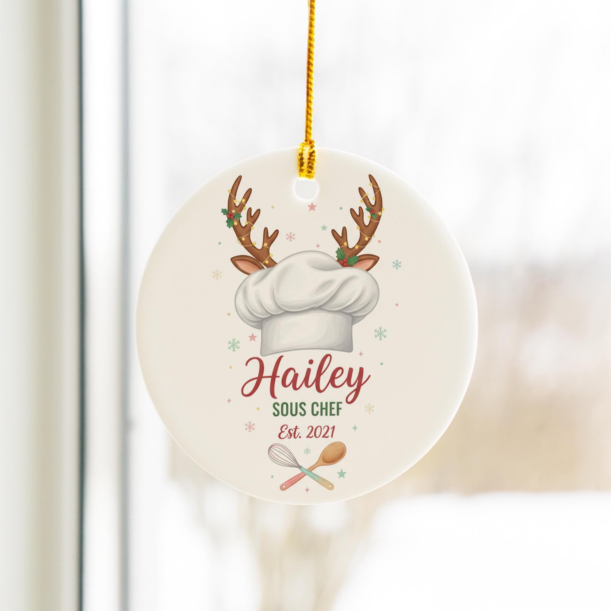 Personalized Chef Ornament - Reindeer Antler Chef Hat Gift