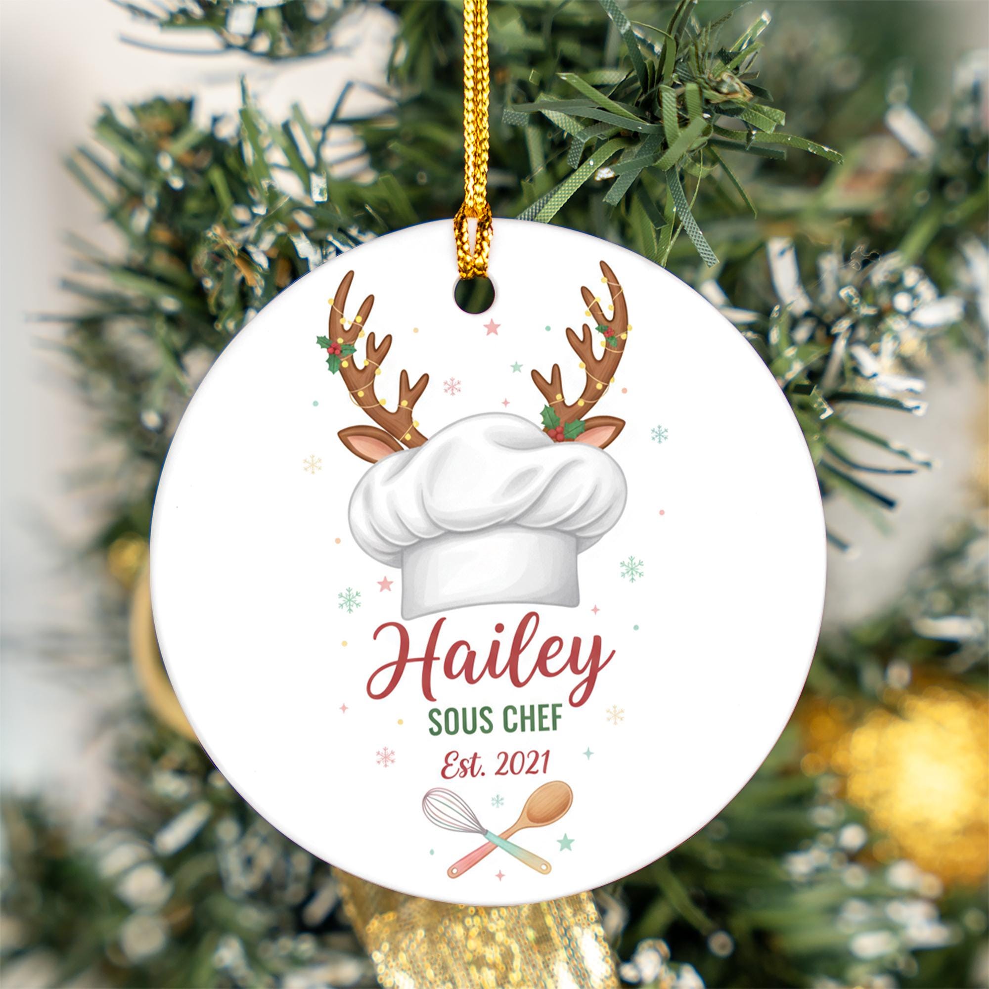 Personalized Chef Ornament - Reindeer Antler Chef Hat Gift