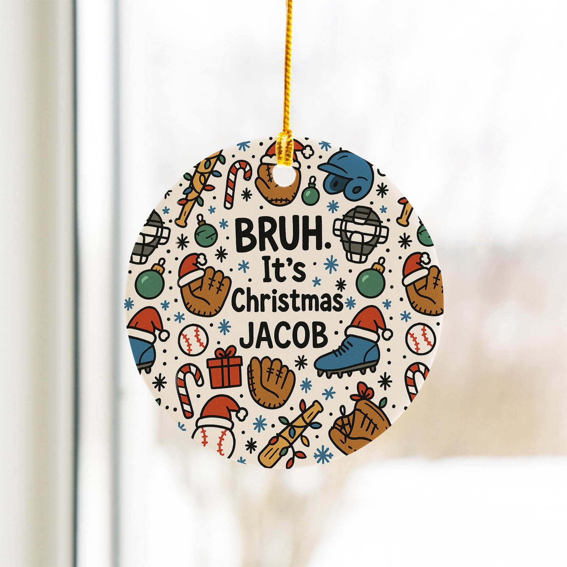 Funny Baseball Christmas Ornament  -"Bruh It's Christmas" Personalized Player Gift