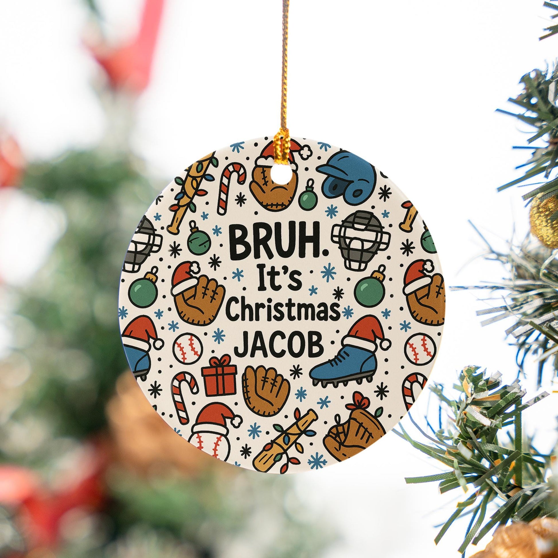 Funny Baseball Christmas Ornament  -"Bruh It's Christmas" Personalized Player Gift