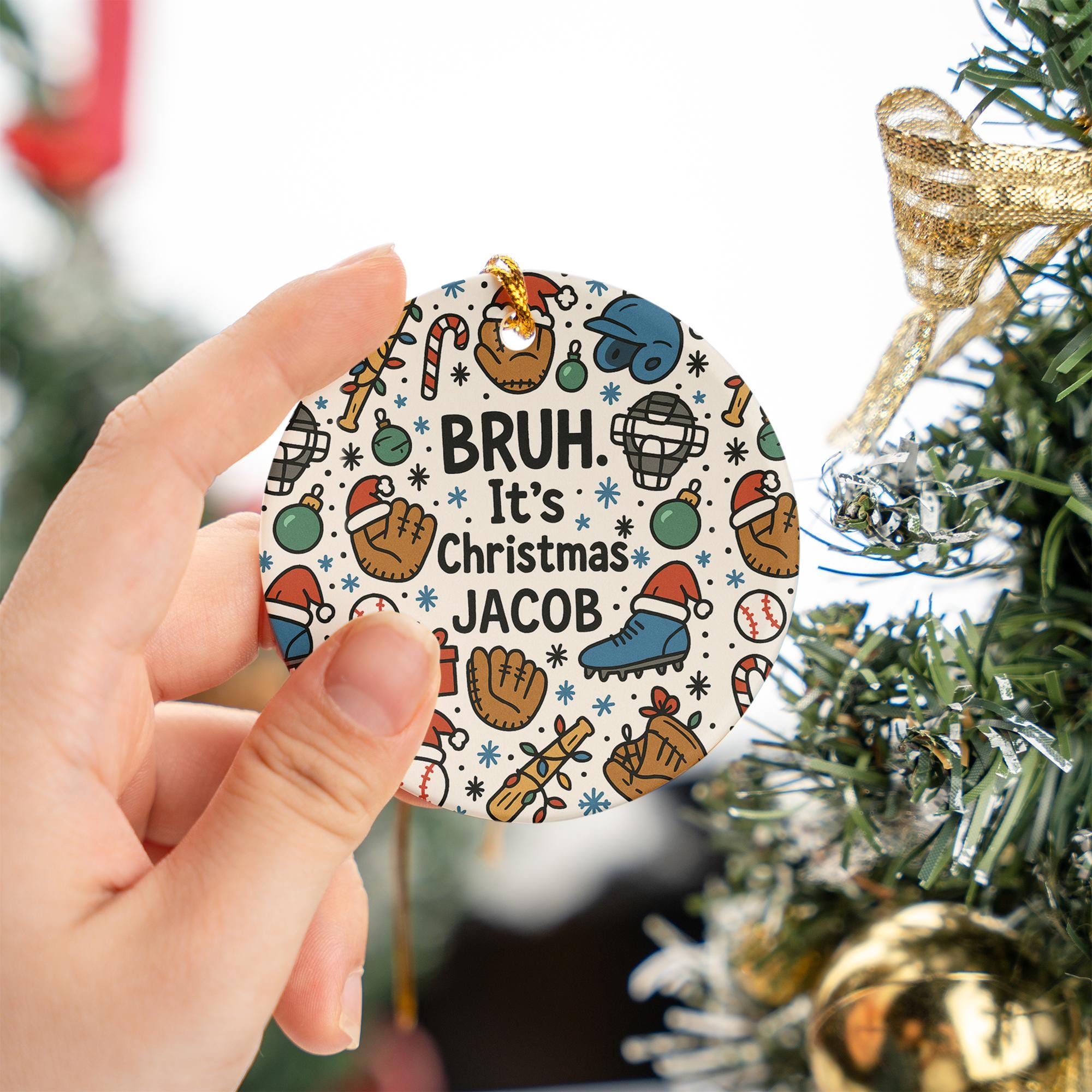 Funny Baseball Christmas Ornament  -"Bruh It's Christmas" Personalized Player Gift