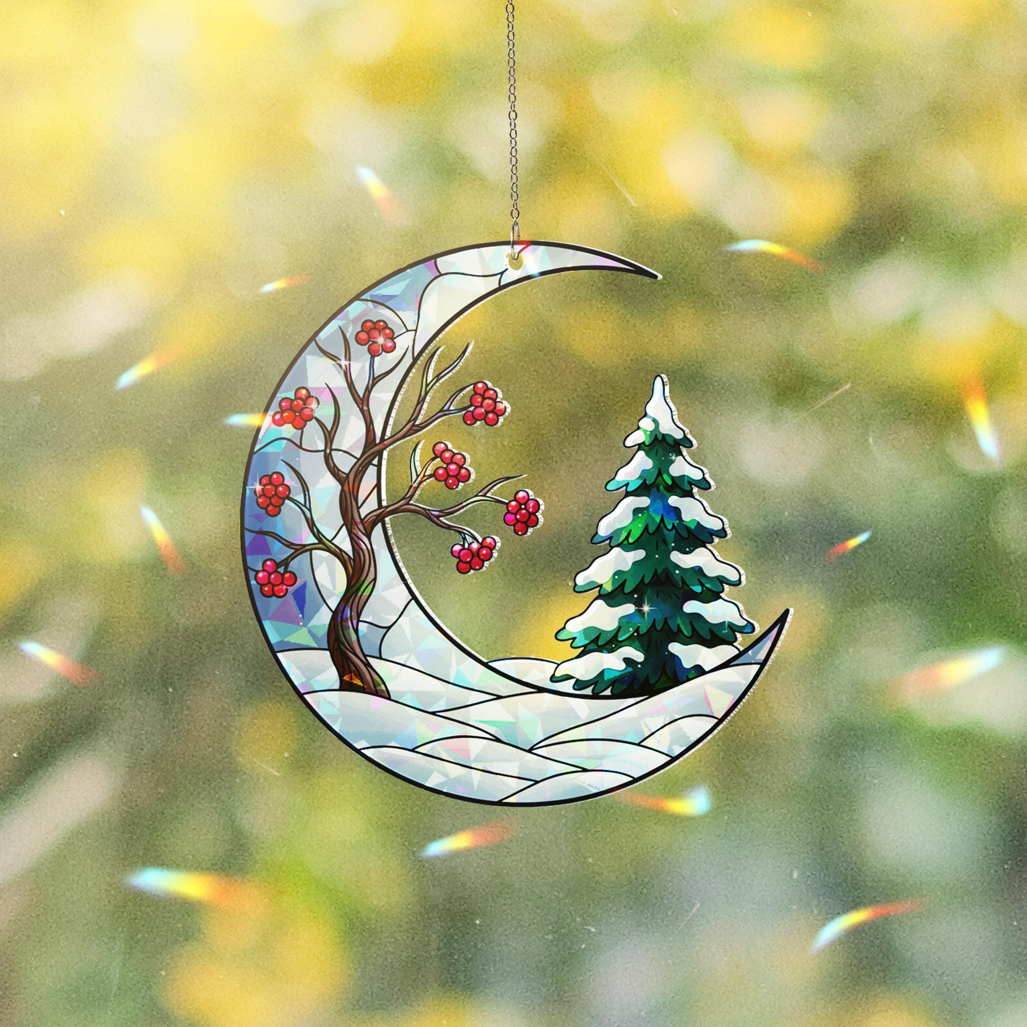 Winter Moon Acrylic Window Hanging: Hologram Christmas Decoration