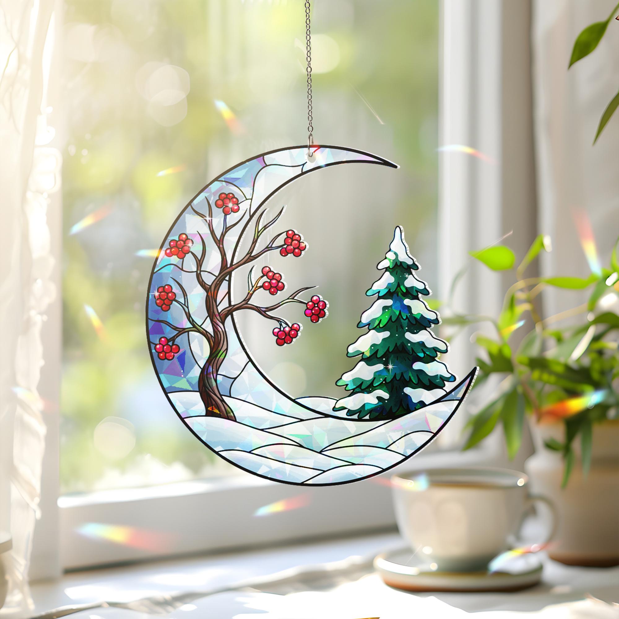 Winter Moon Acrylic Window Hanging: Hologram Christmas Decoration