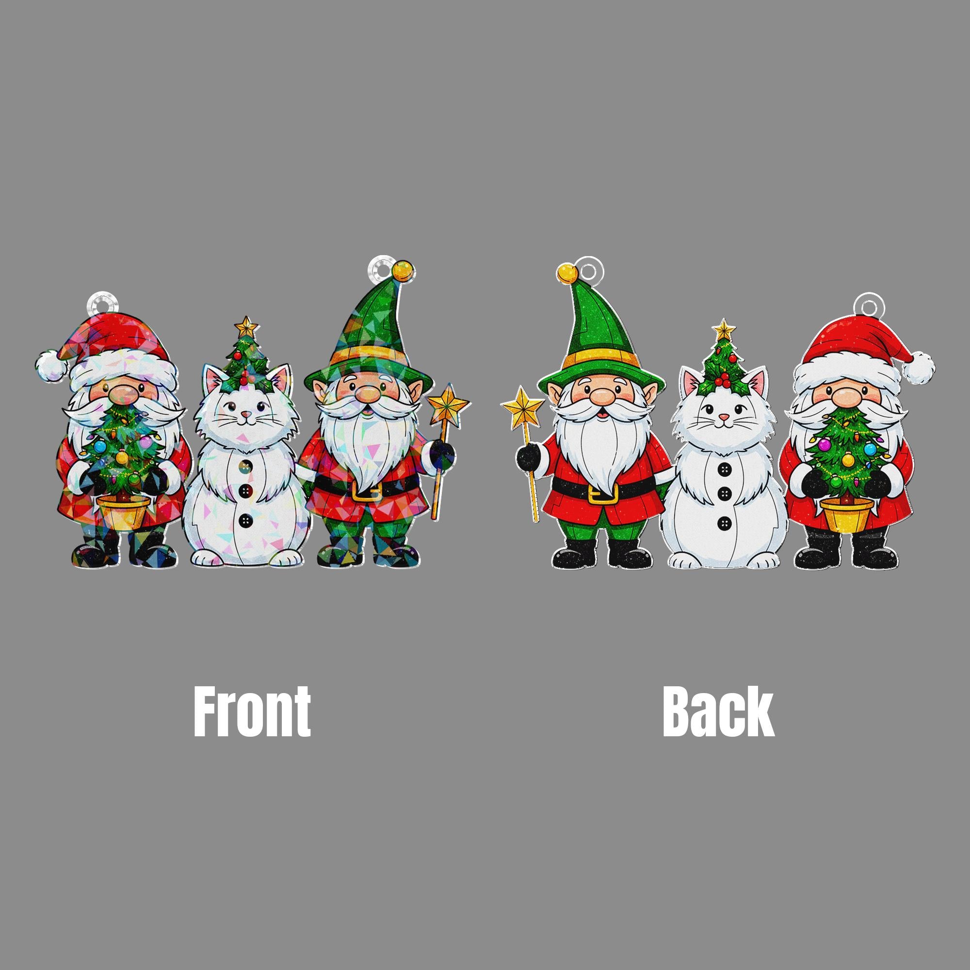 Santa Cat Gnome Acrylic Window Hanging: Hologram Christmas Decoration