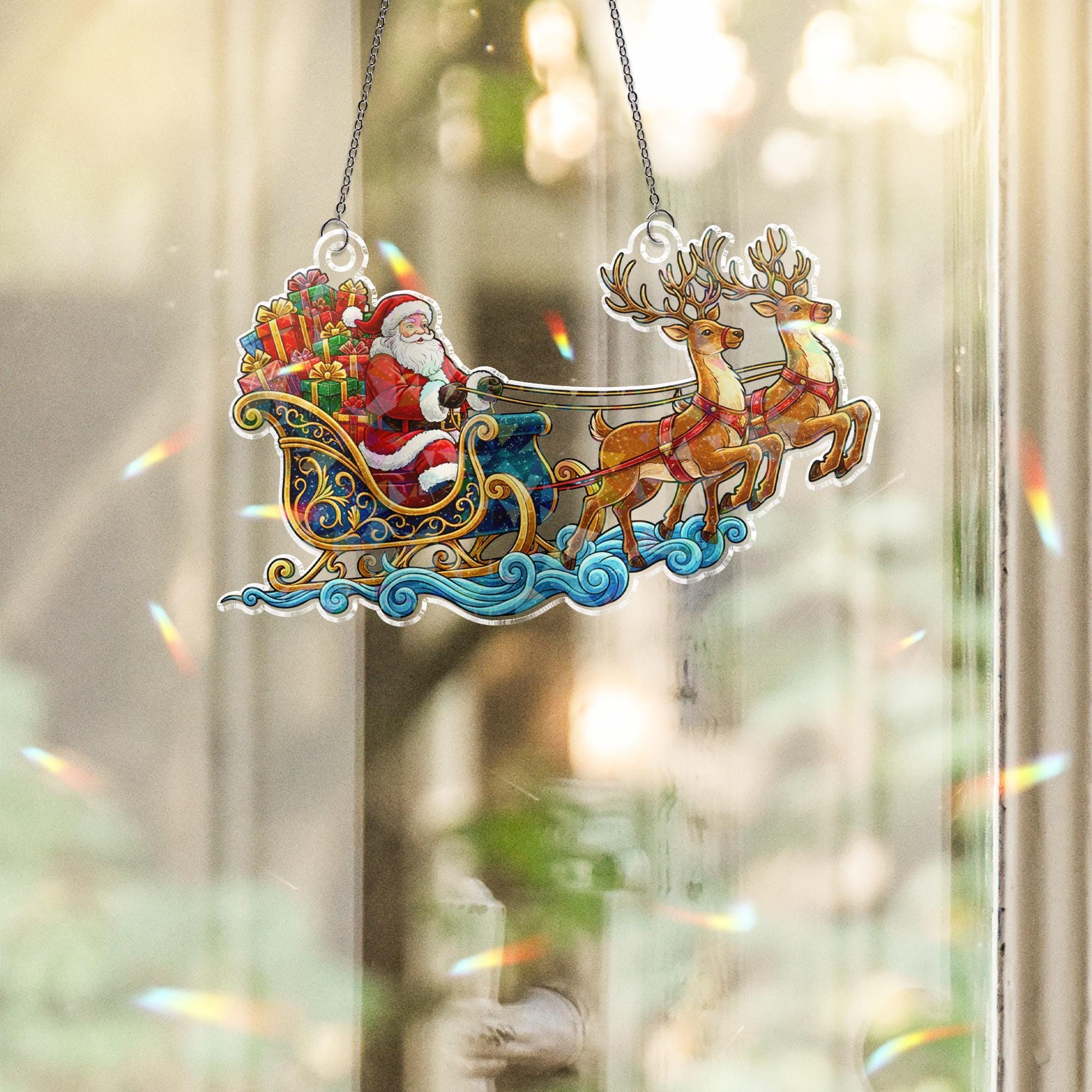 Santa Sleigh Acrylic Window Hanging: Hologram Christmas Decoration