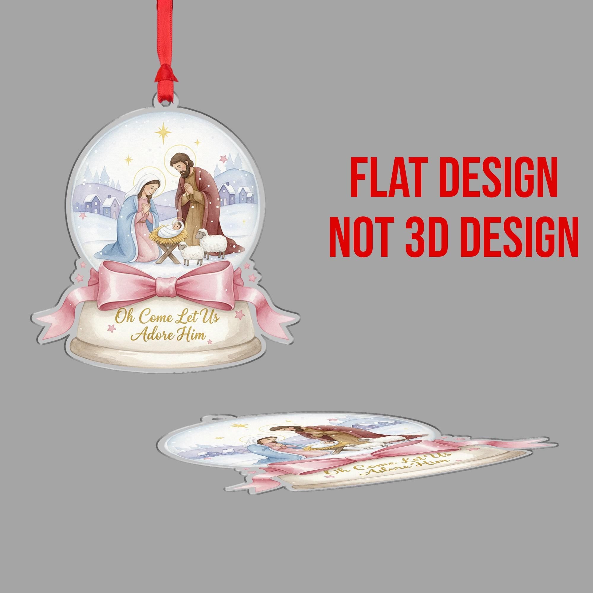 Nativity Snow Globe Ornament - Let Us Adore Him Religious Christmas Gift