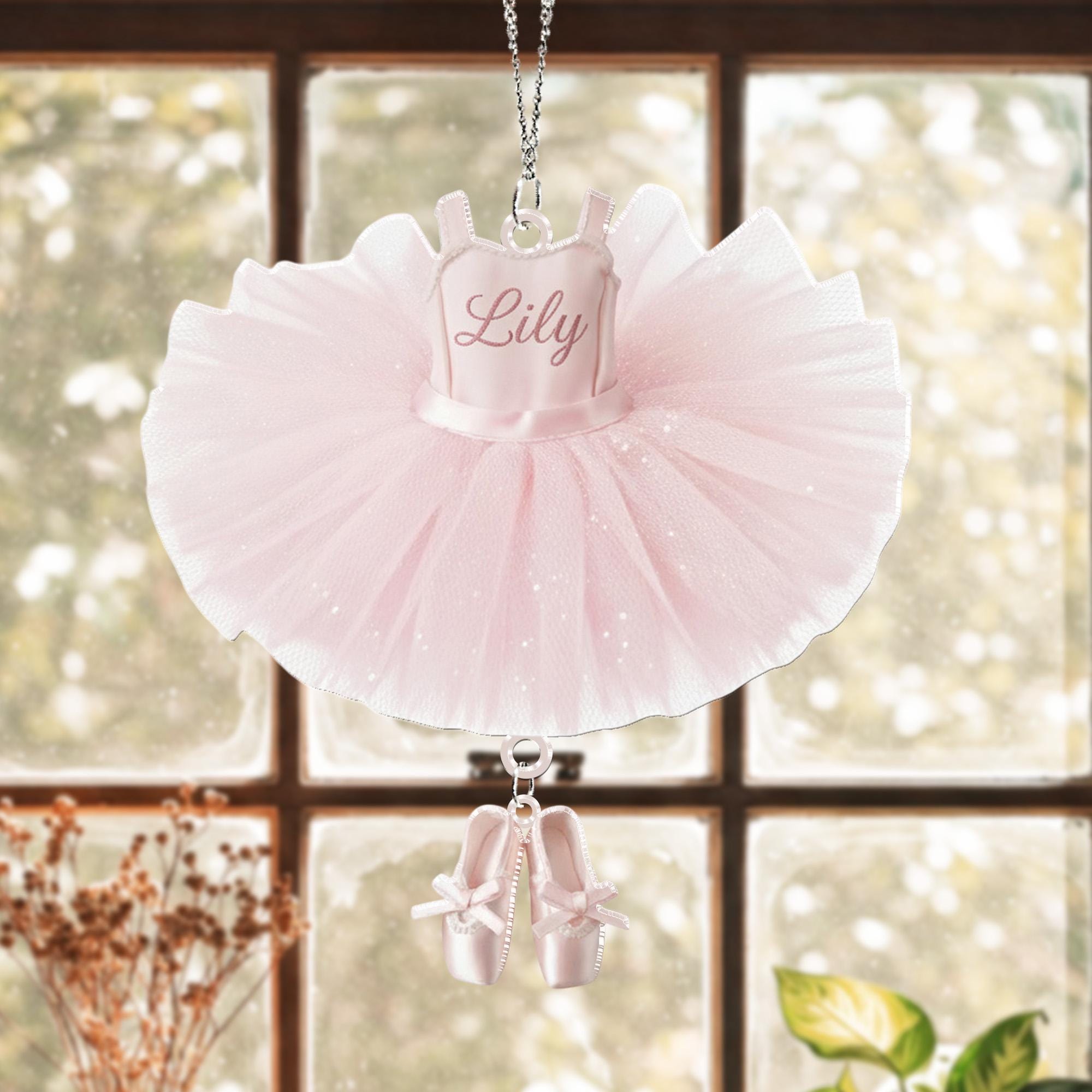 Personalized Ballerina Tutu Ornament with Name, Ballet Shoes charm - Dance Recital Gifts