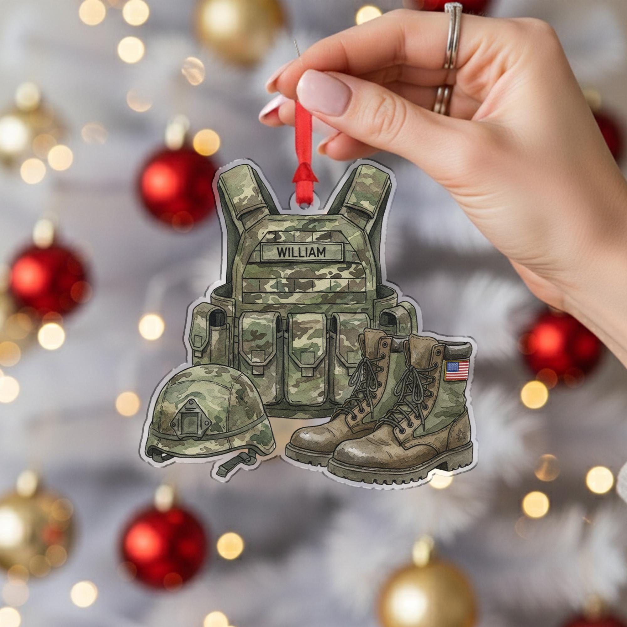 Personalized Military Uniform Ornament; Army Combat Gear Custom Name Decor