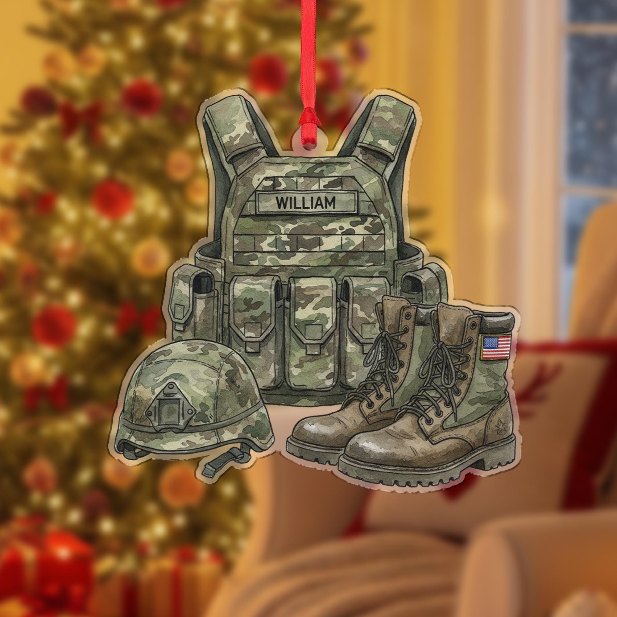 Personalized Military Uniform Ornament; Army Combat Gear Custom Name Decor