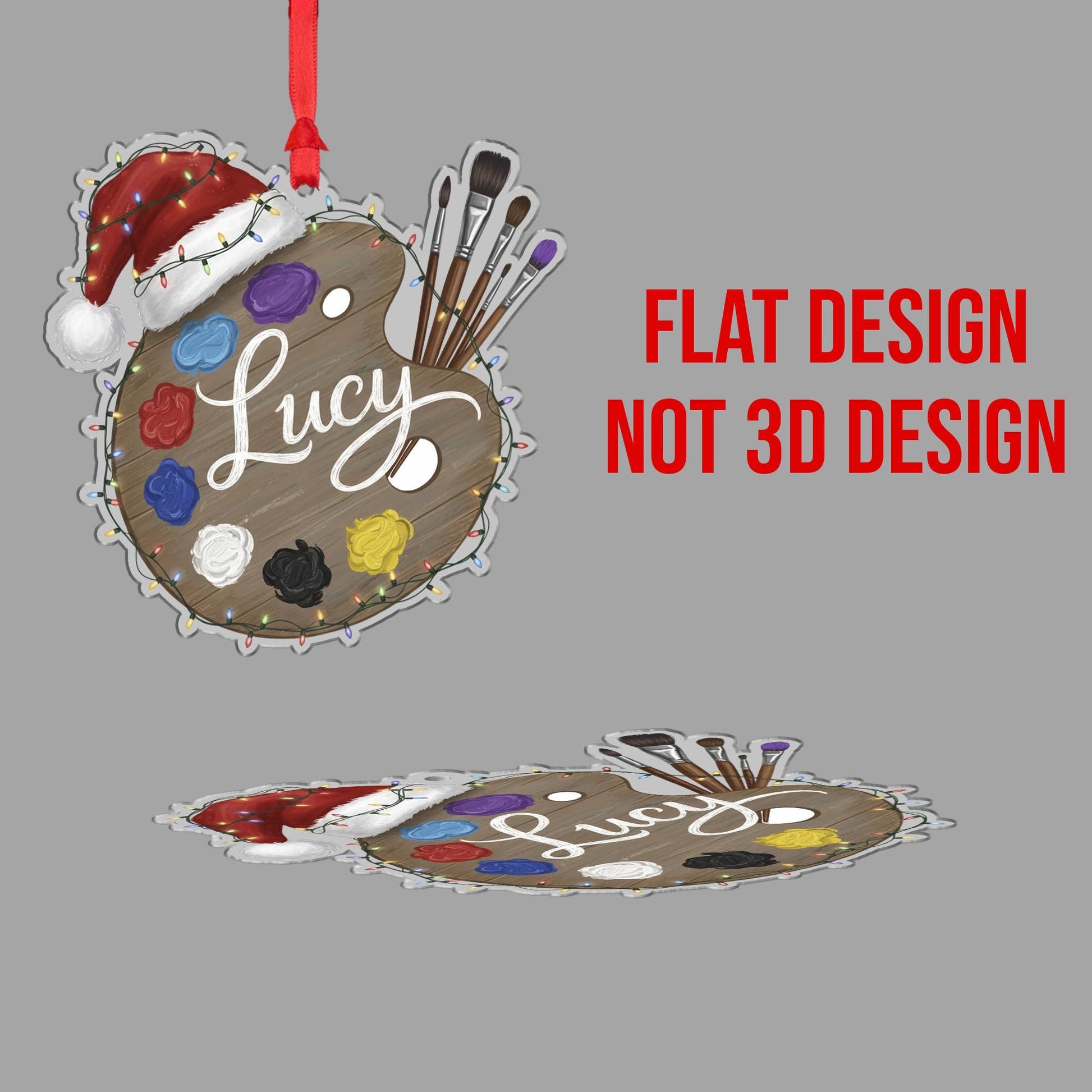 Personalized Artist Palette Christmas Acrylic Ornament; Custom Name Paint Brush Decor