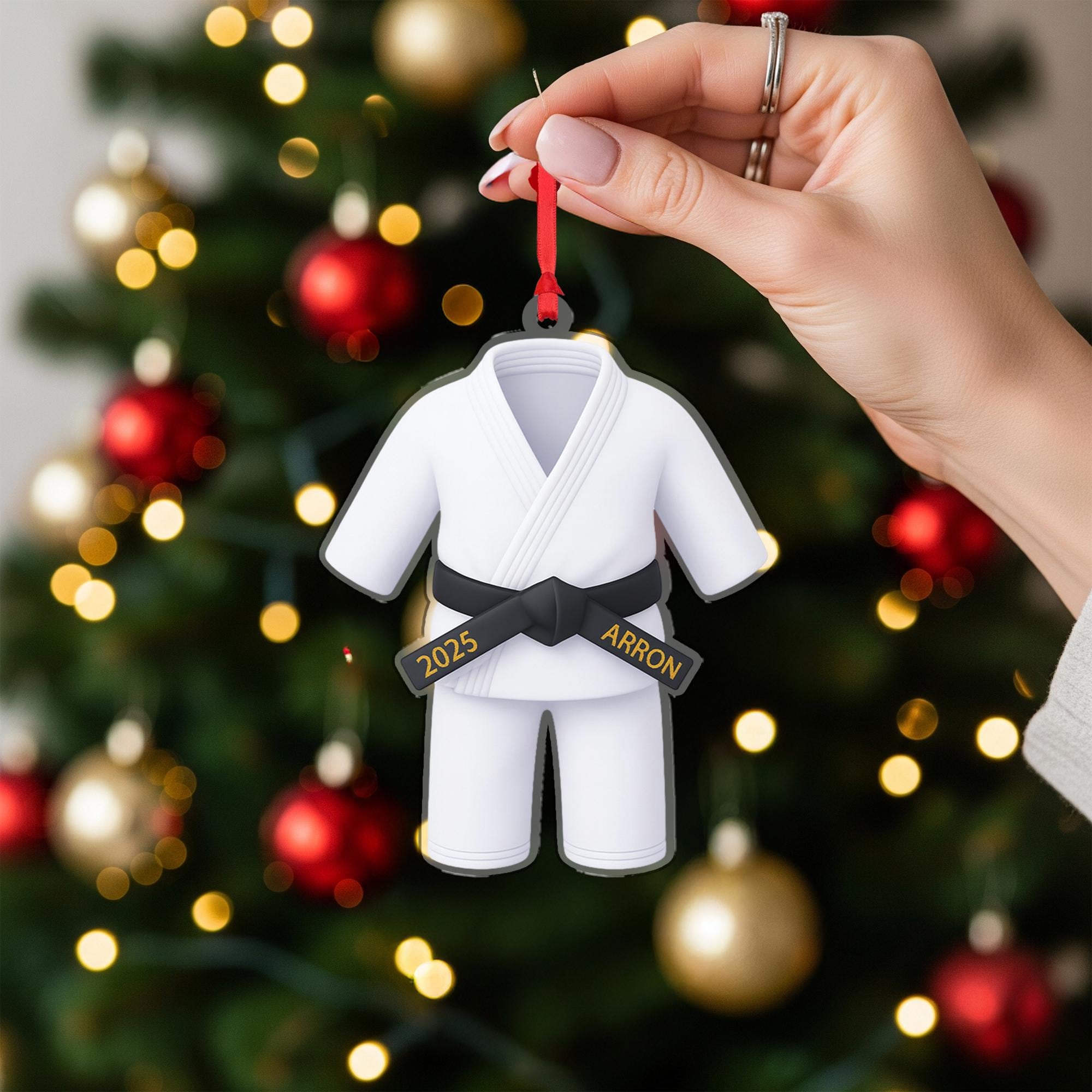 Personalized Martial Arts Uniform Ornament 2025; Black Belt Gi Custom Name Decor