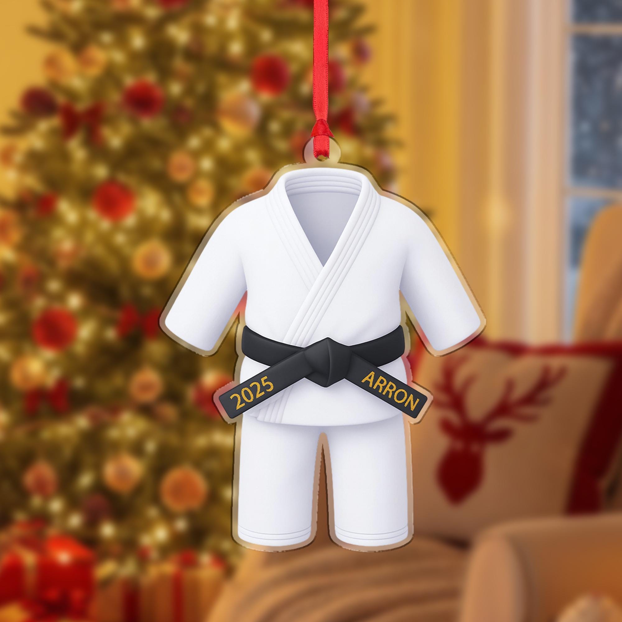 Personalized Martial Arts Uniform Ornament 2025; Black Belt Gi Custom Name Decor