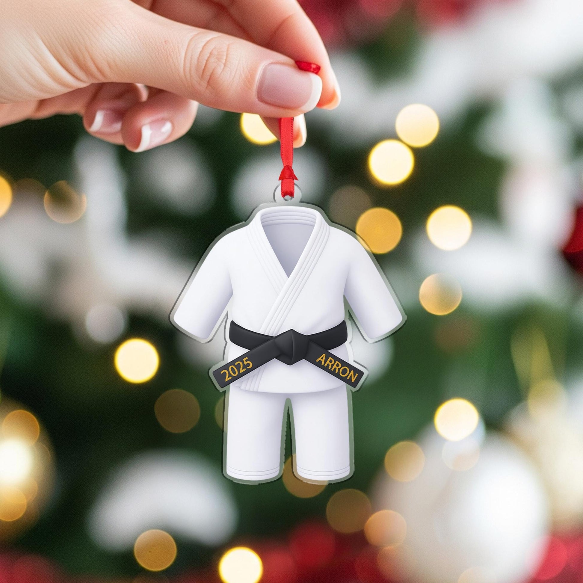 Personalized Martial Arts Uniform Ornament 2025; Black Belt Gi Custom Name Decor