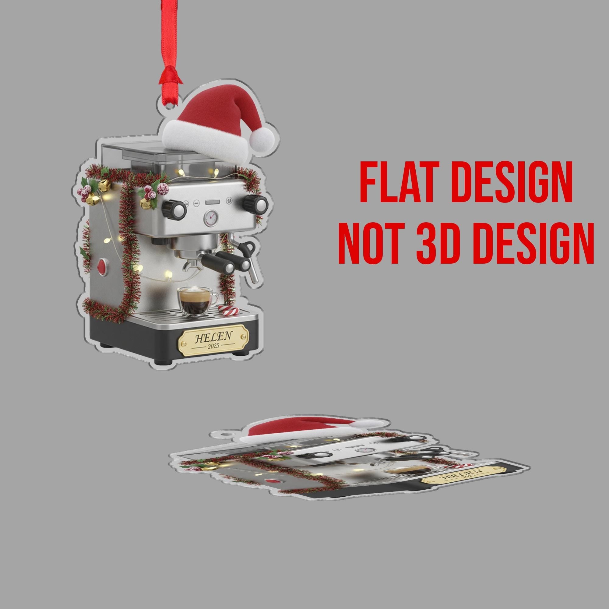 Personalized Espresso Machine Acrylic Ornament 2025; Barista Coffee Maker Decor