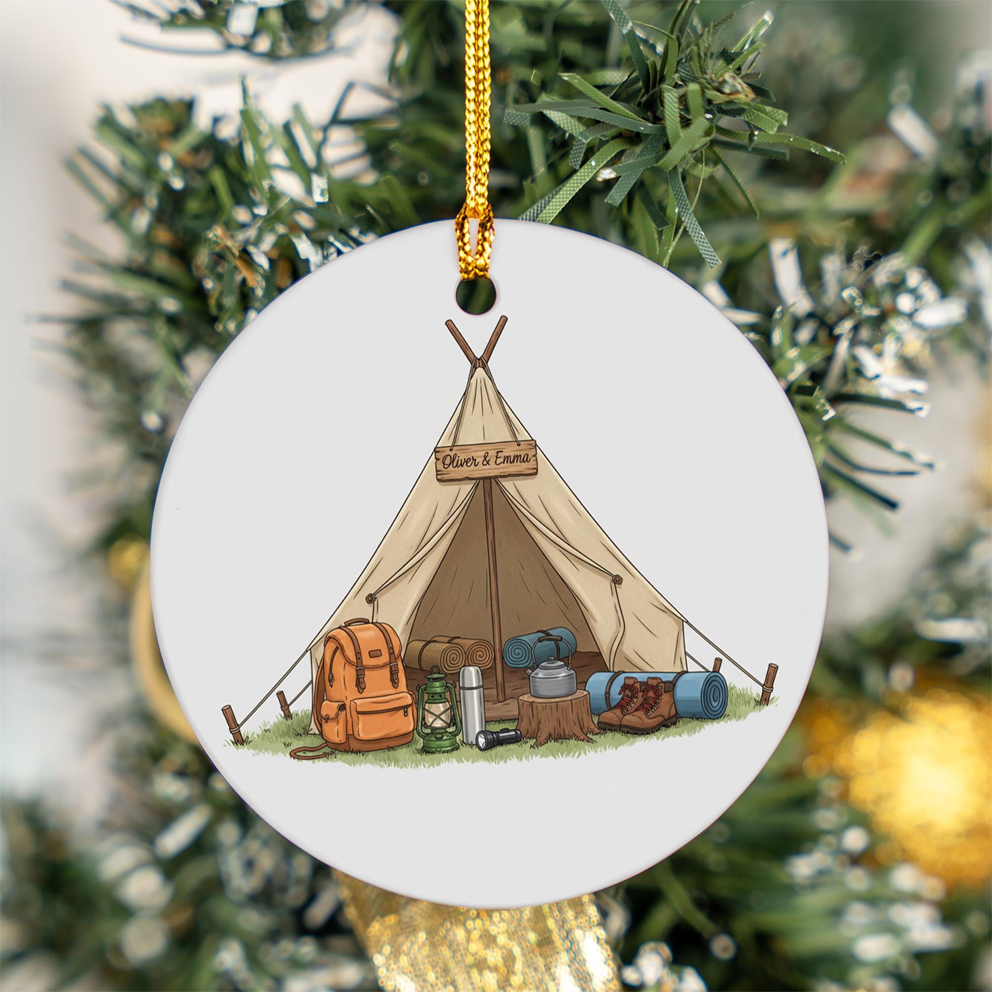 Personalized Camping Tent Ceramic Ornament; Custom Name Hiking Gear Decor