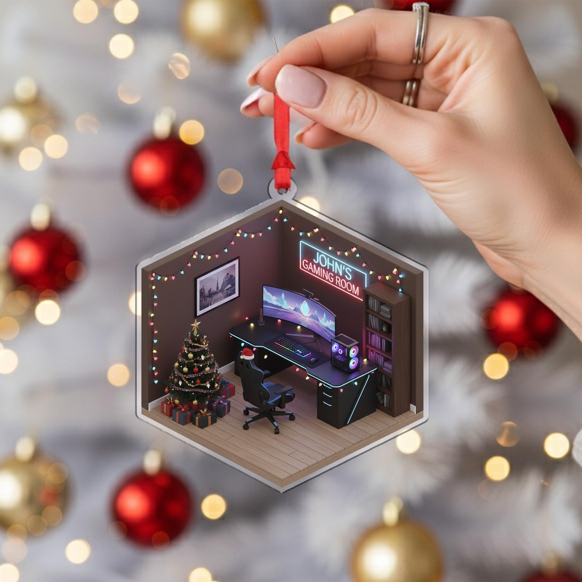 Personalized Isometric Gaming Room Acrylic Ornament; Custom Name Studio Decor