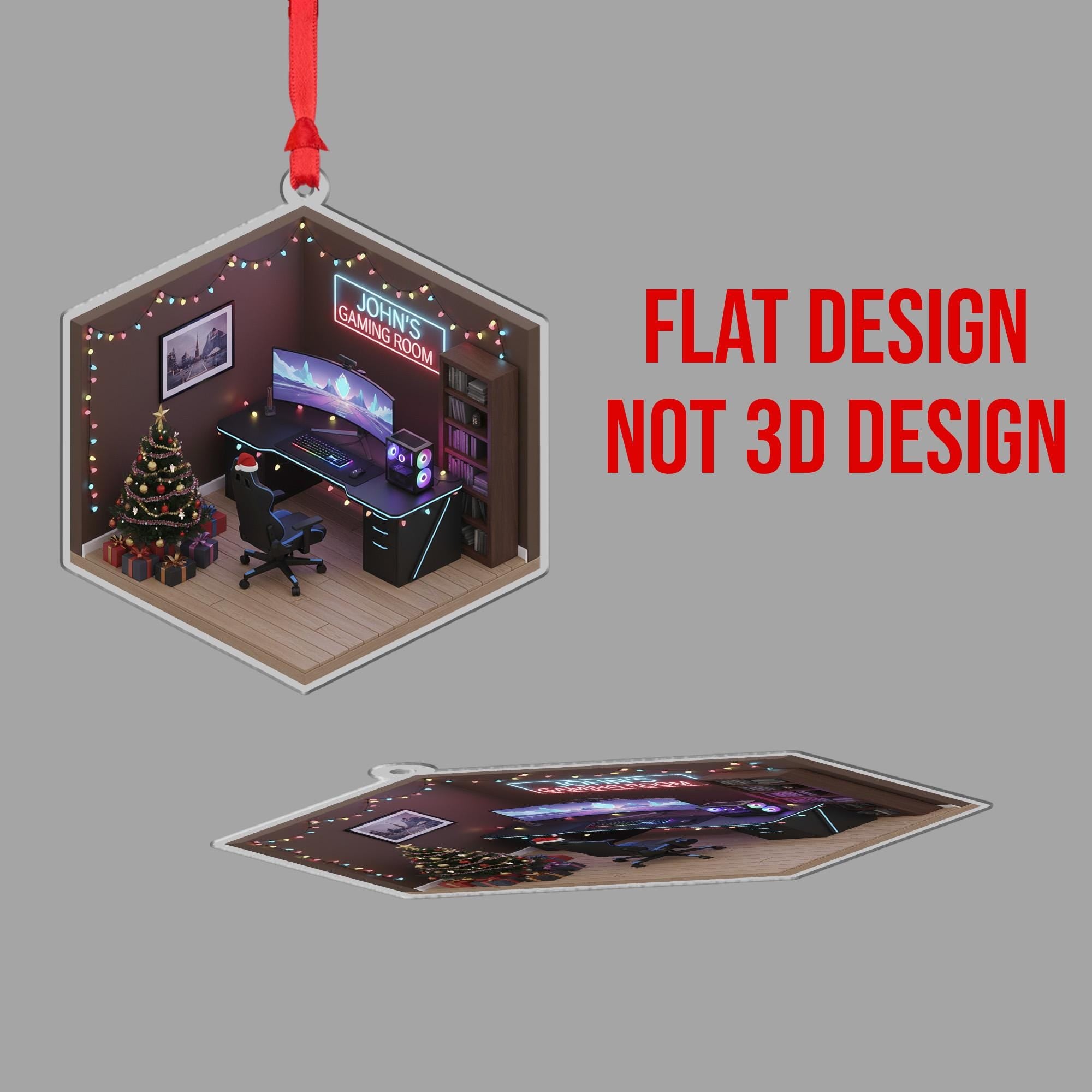 Personalized Isometric Gaming Room Acrylic Ornament; Custom Name Studio Decor