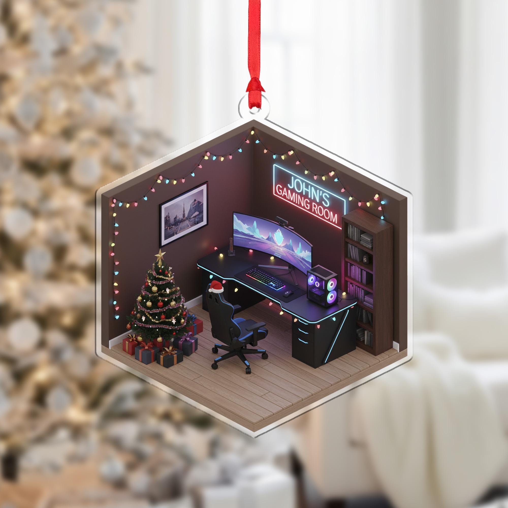 Personalized Isometric Gaming Room Acrylic Ornament; Custom Name Studio Decor