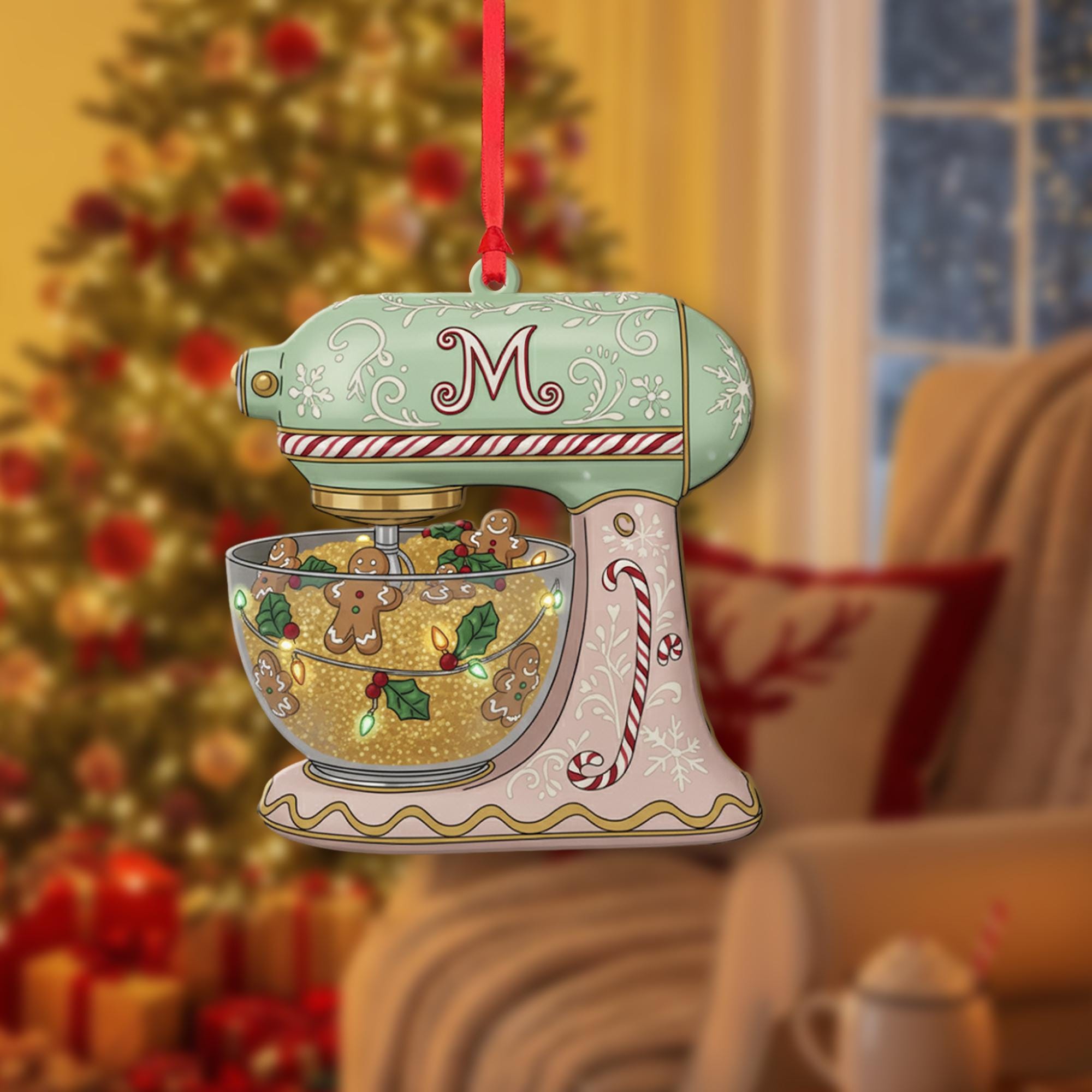 Gingerbread Mixer Christmas Ornament — Pastel Kitchen Stand Mixer Holiday Decoration