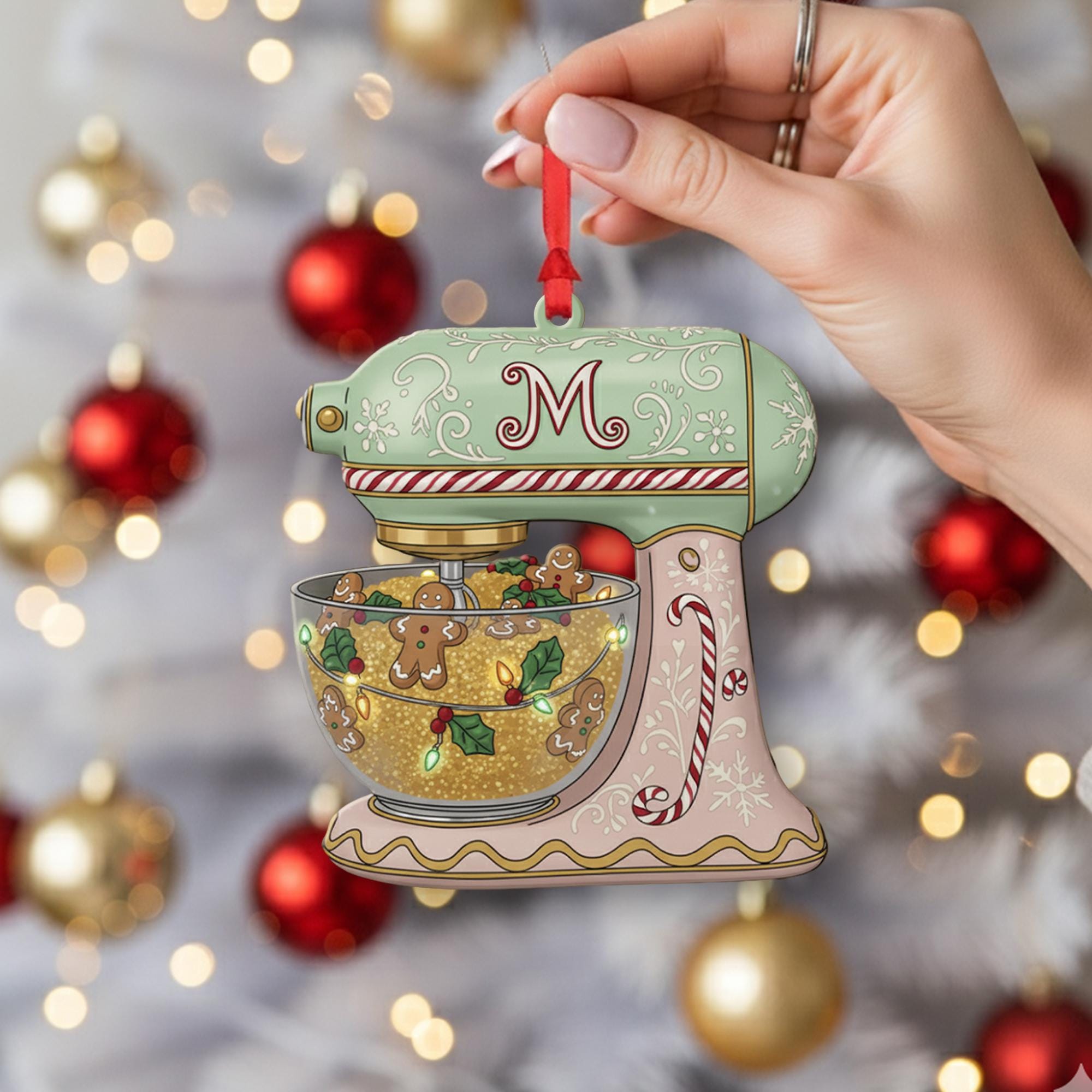 Gingerbread Mixer Christmas Ornament — Pastel Kitchen Stand Mixer Holiday Decoration