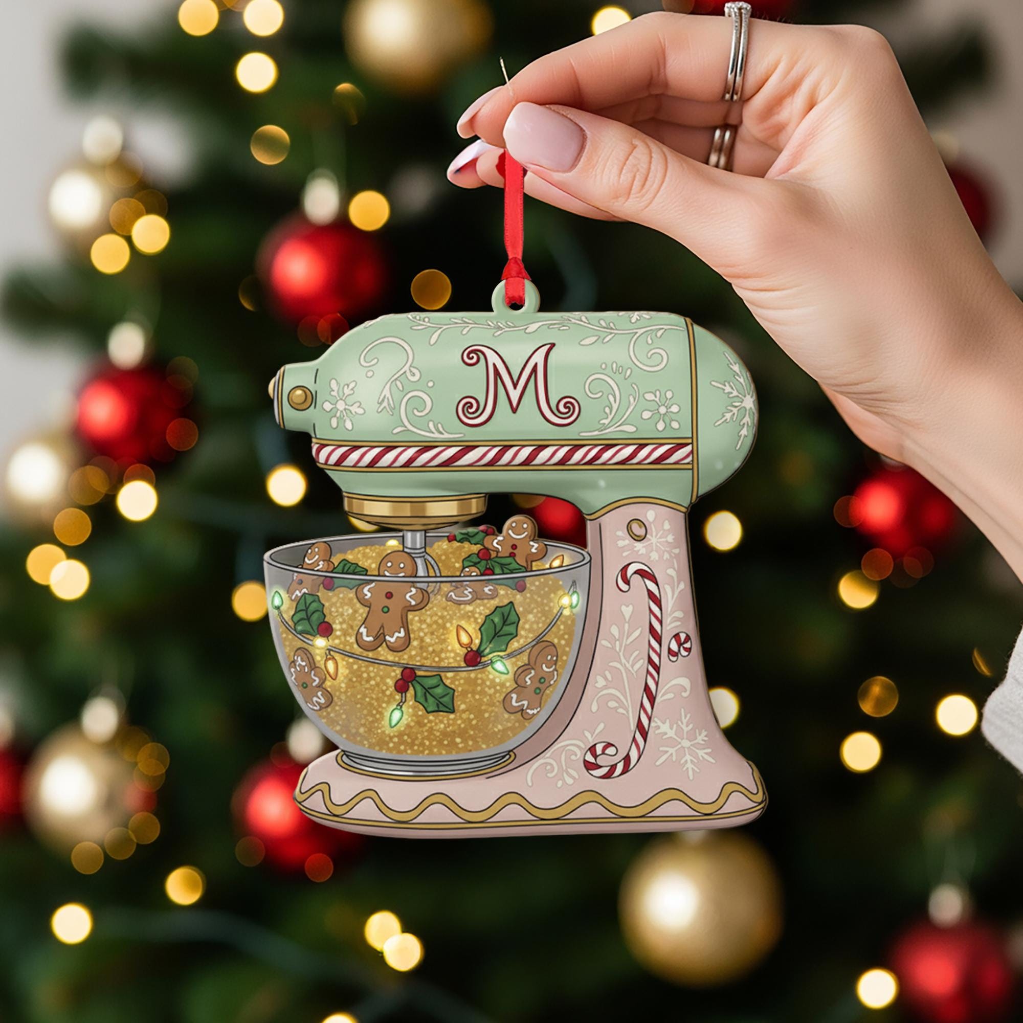 Gingerbread Mixer Christmas Ornament — Pastel Kitchen Stand Mixer Holiday Decoration