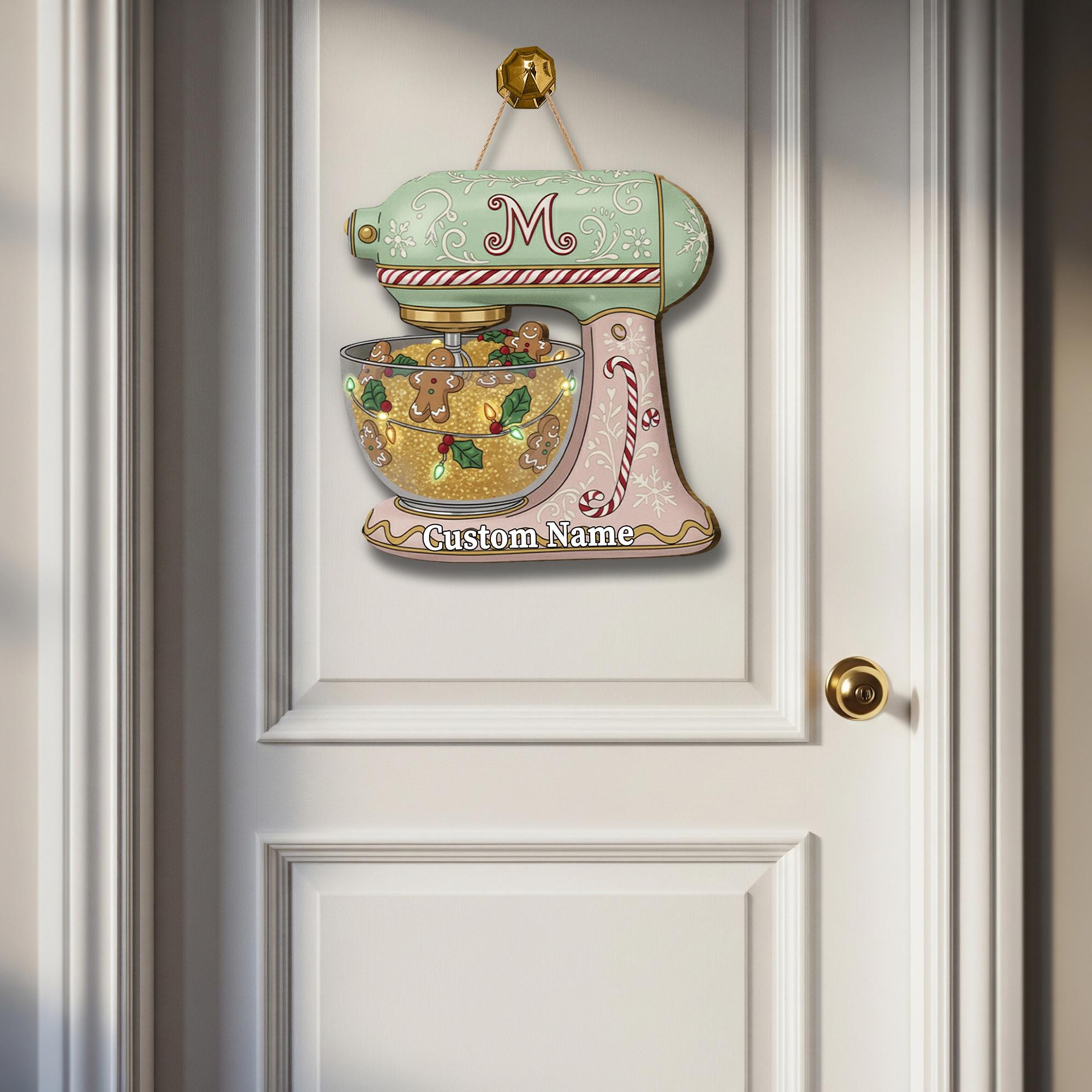 Personalized Kitchen Mixer Wood Sign | Monogram Gingerbread Holiday Décor