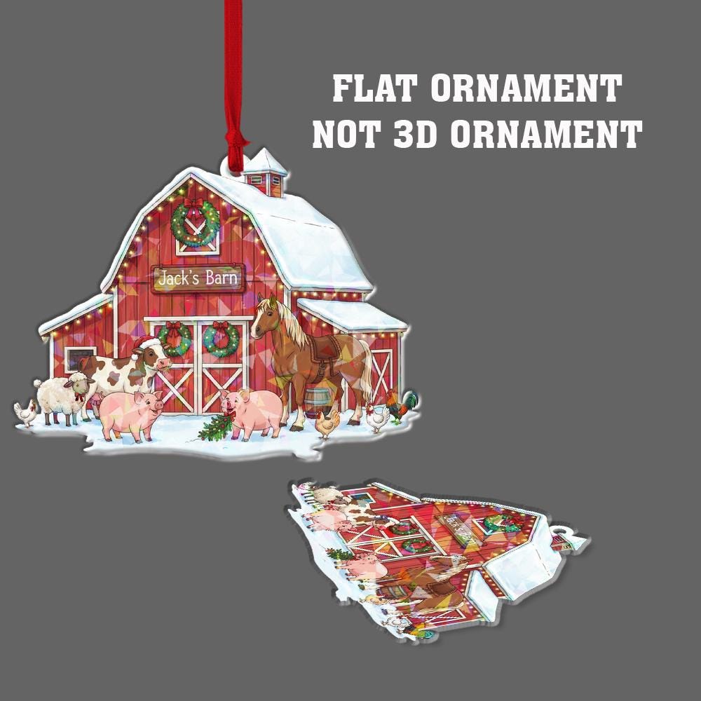 Personalized Farm Animal Ornament: Custom Red Barn Christmas Decor