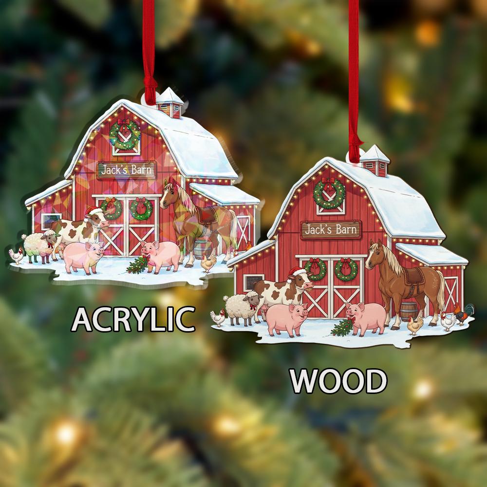 Personalized Farm Animal Ornament: Custom Red Barn Christmas Decor