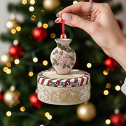 Personalized Vase Ornament – Custom Name Christmas Tree Decoration with Roses & Holly
