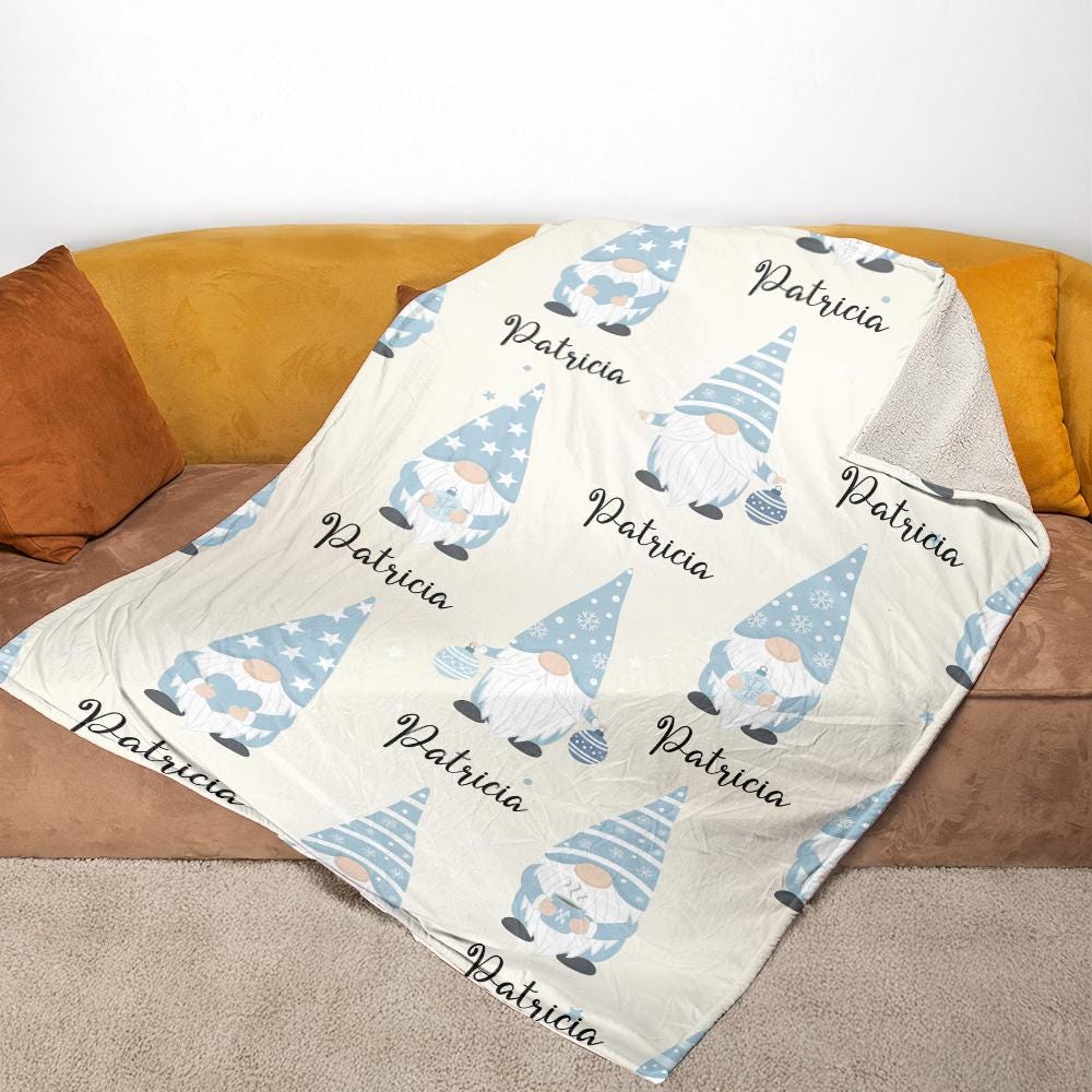 Personalized Gnome Fleece Blanket: Custom Winter Throw