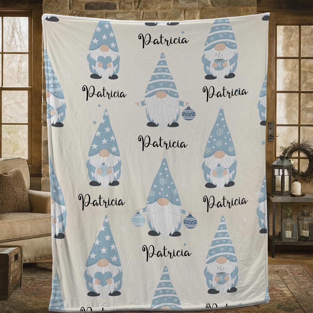 Personalized Gnome Fleece Blanket: Custom Winter Throw