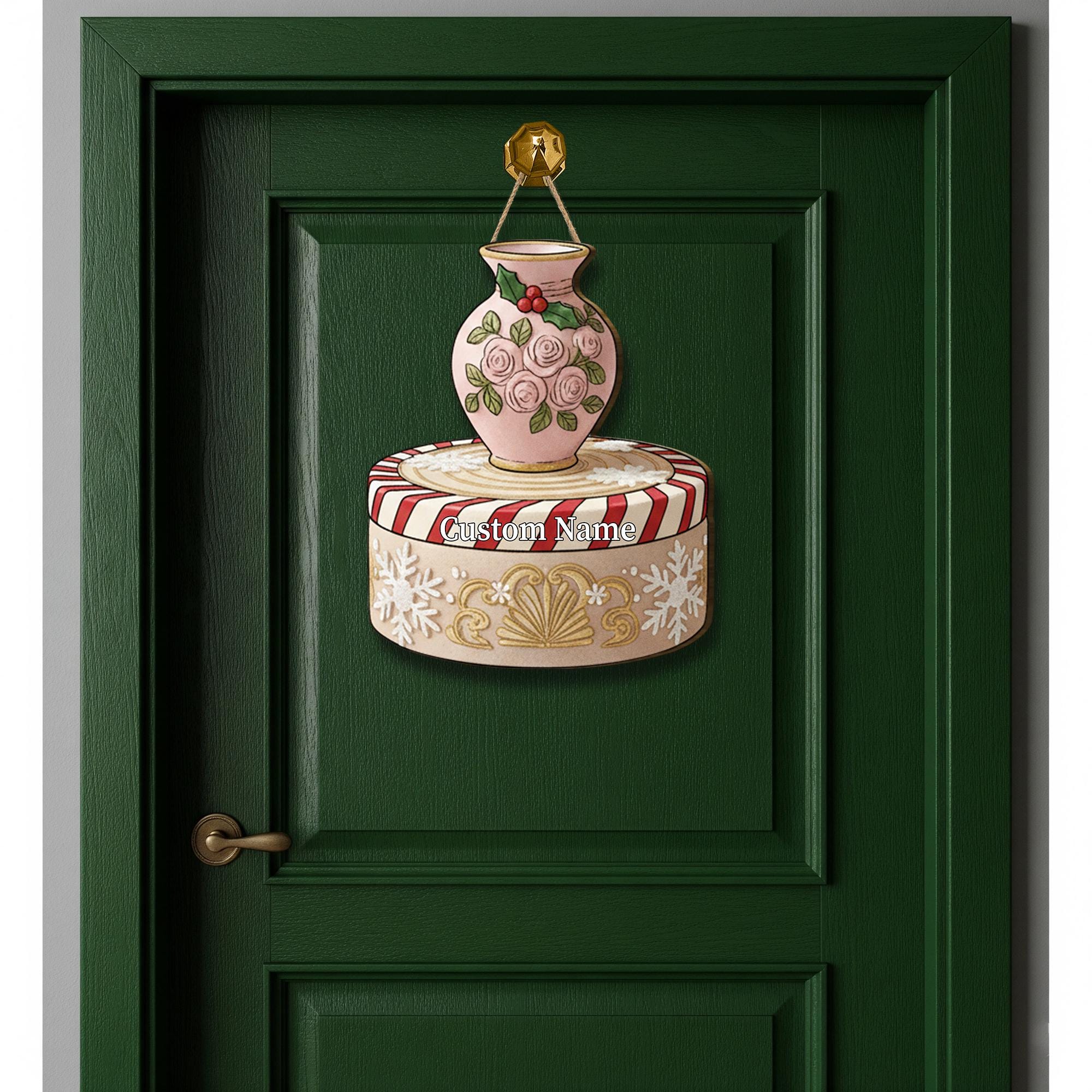 Personalized Vase Wood Sign – Custom Name Christmas Floral Wall or Door Decoration