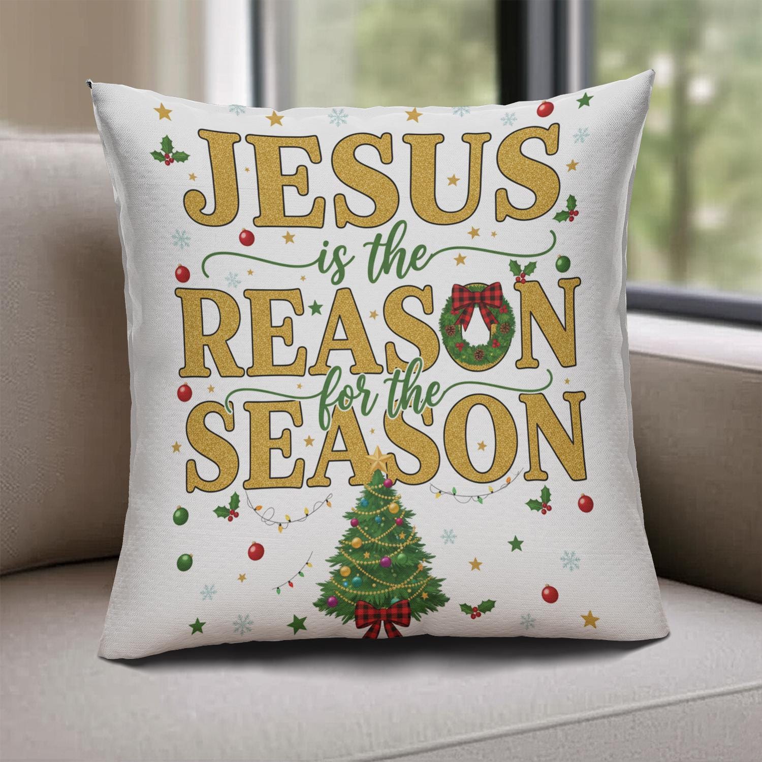 Jesus Is the Reason Pillow – Christian Christmas Pillow – Religious Holiday Home Decor