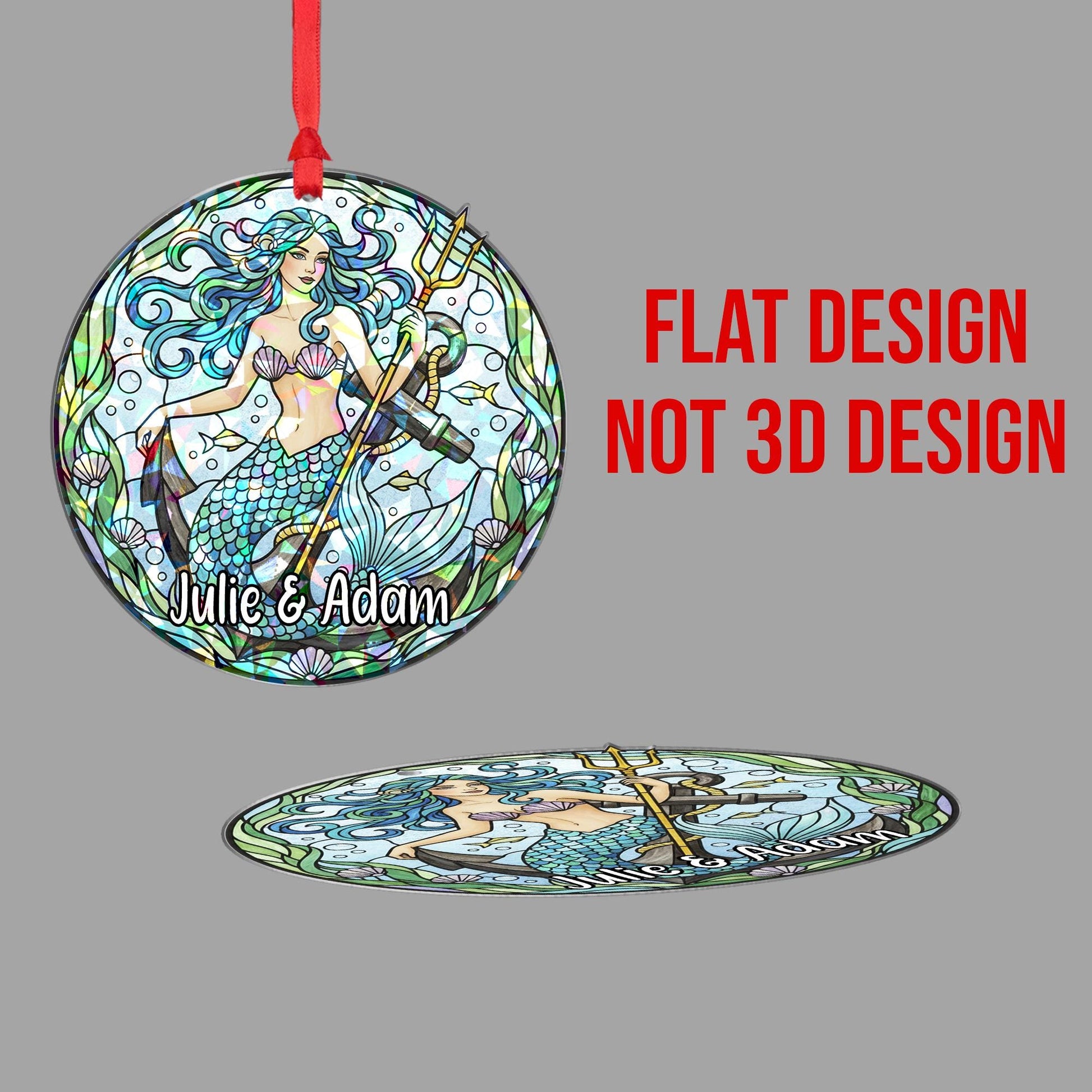 Personalized Mermaid Holographic Ornament – Custom Name Christmas Tree Decoration