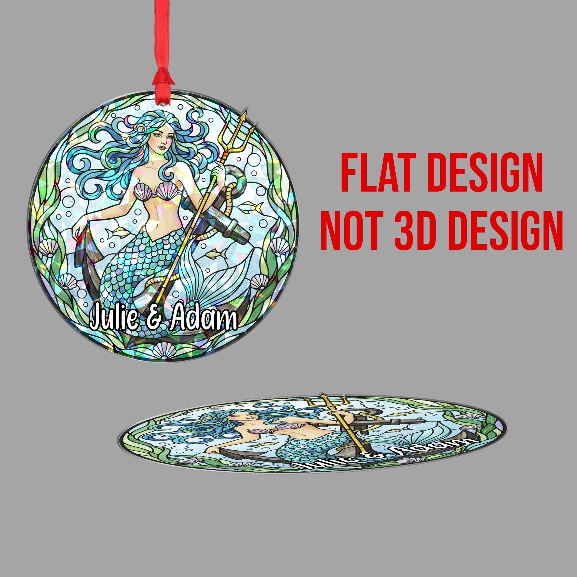 Personalized Mermaid Holographic Ornament – Custom Name Christmas Tree Decoration