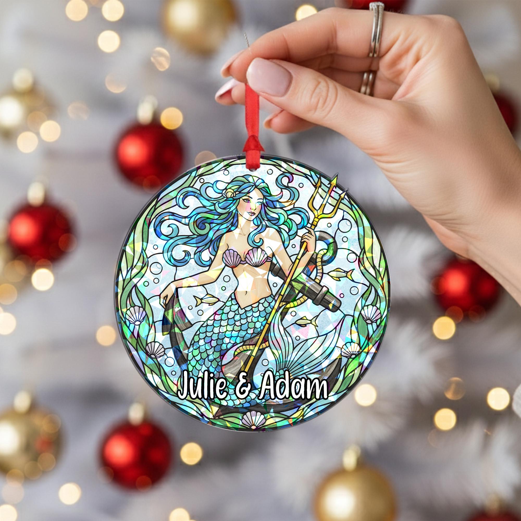 Personalized Mermaid Holographic Ornament – Custom Name Christmas Tree Decoration
