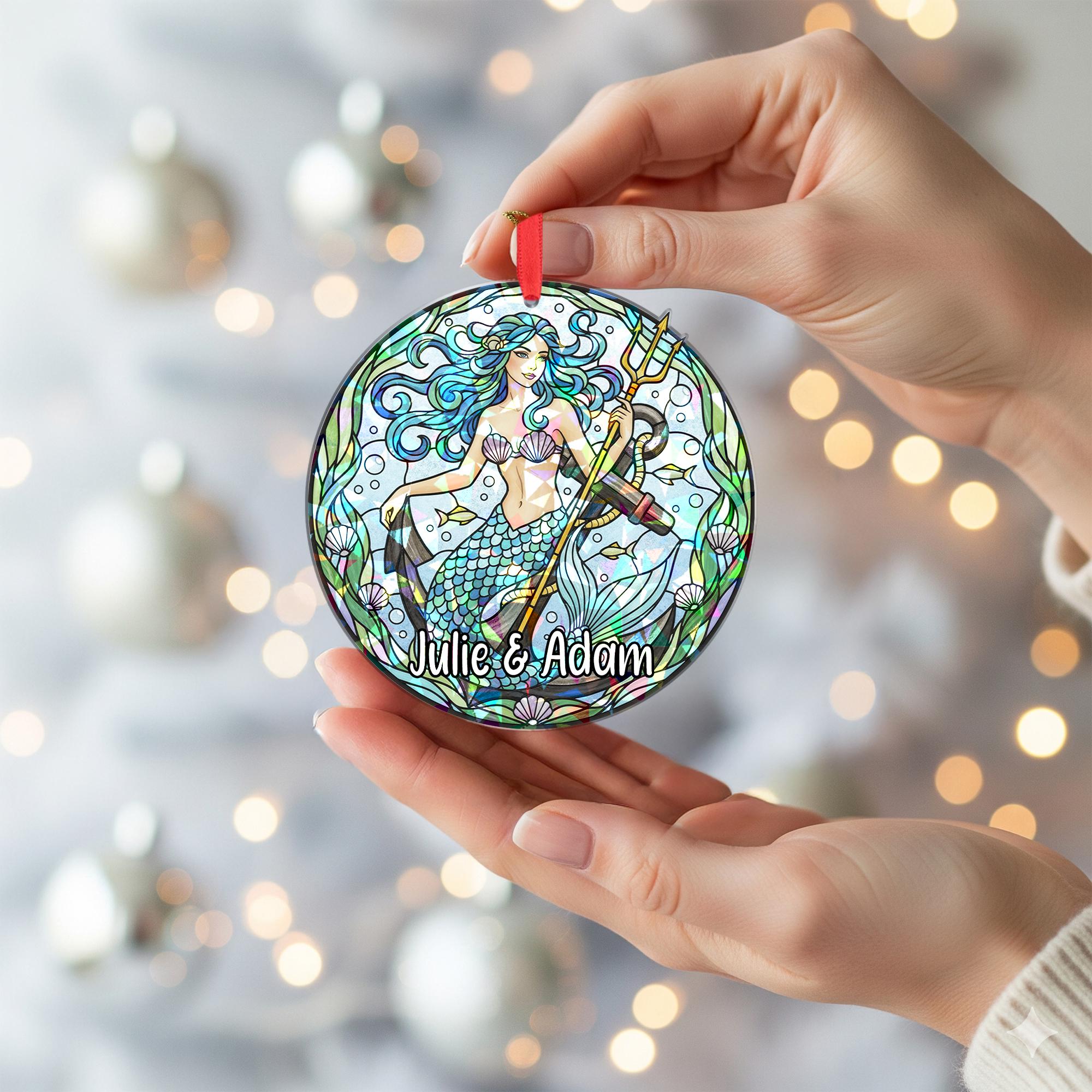 Personalized Mermaid Holographic Ornament – Custom Name Christmas Tree Decoration