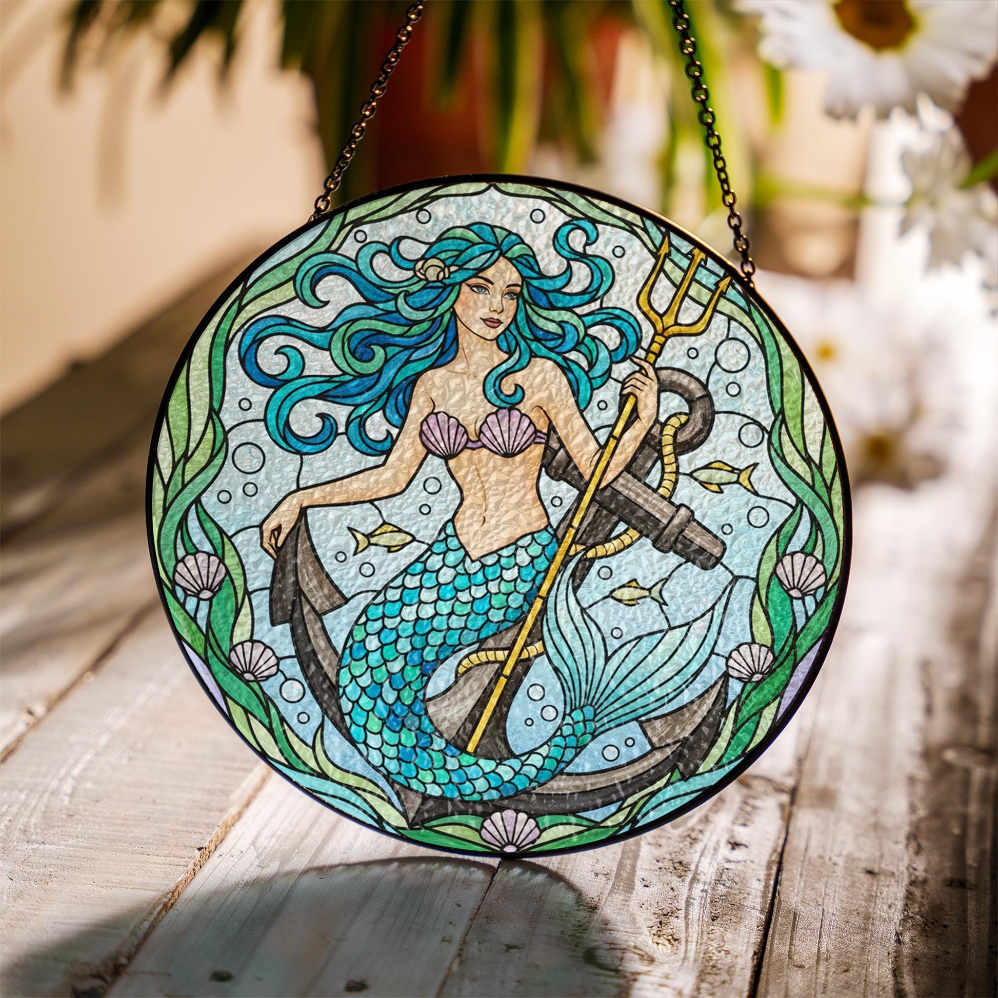 Fantasy Mermaid Suncatcher – Nautical Ocean Window Decoration