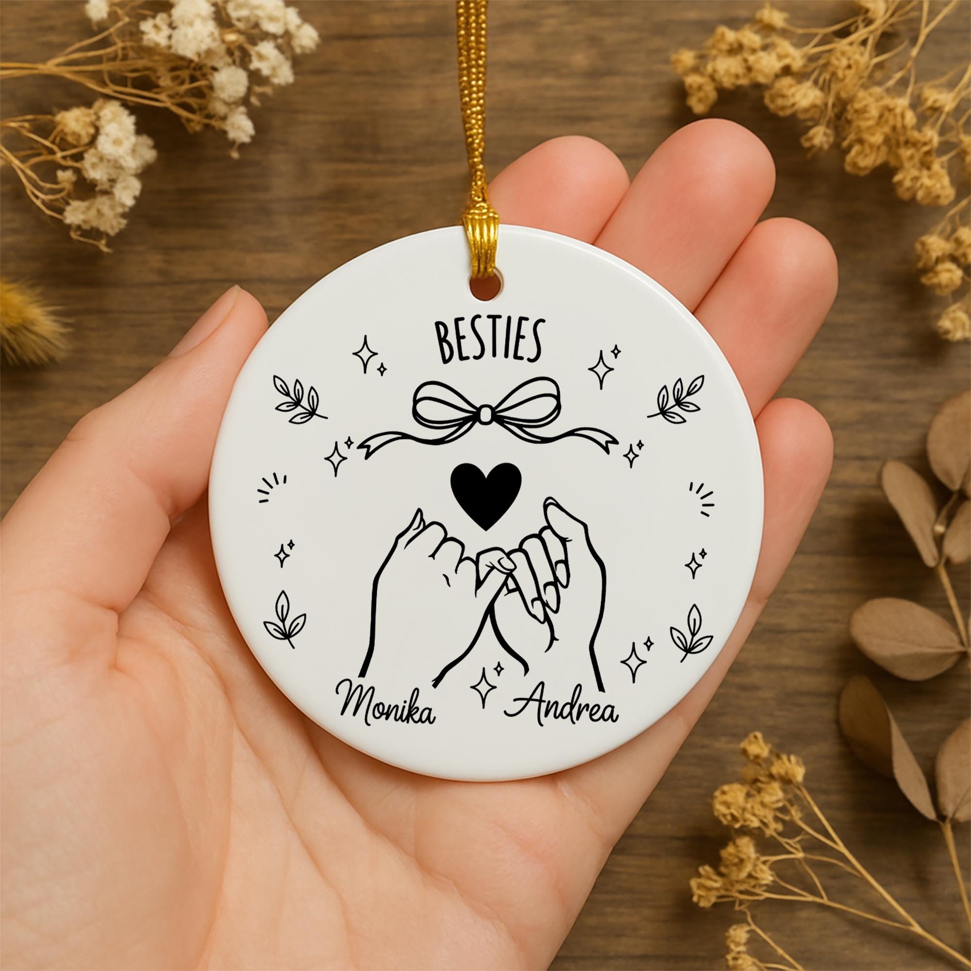 Personalized Pinky Promise Ceramic Ornament; Custom Name Best Friends Keepsake