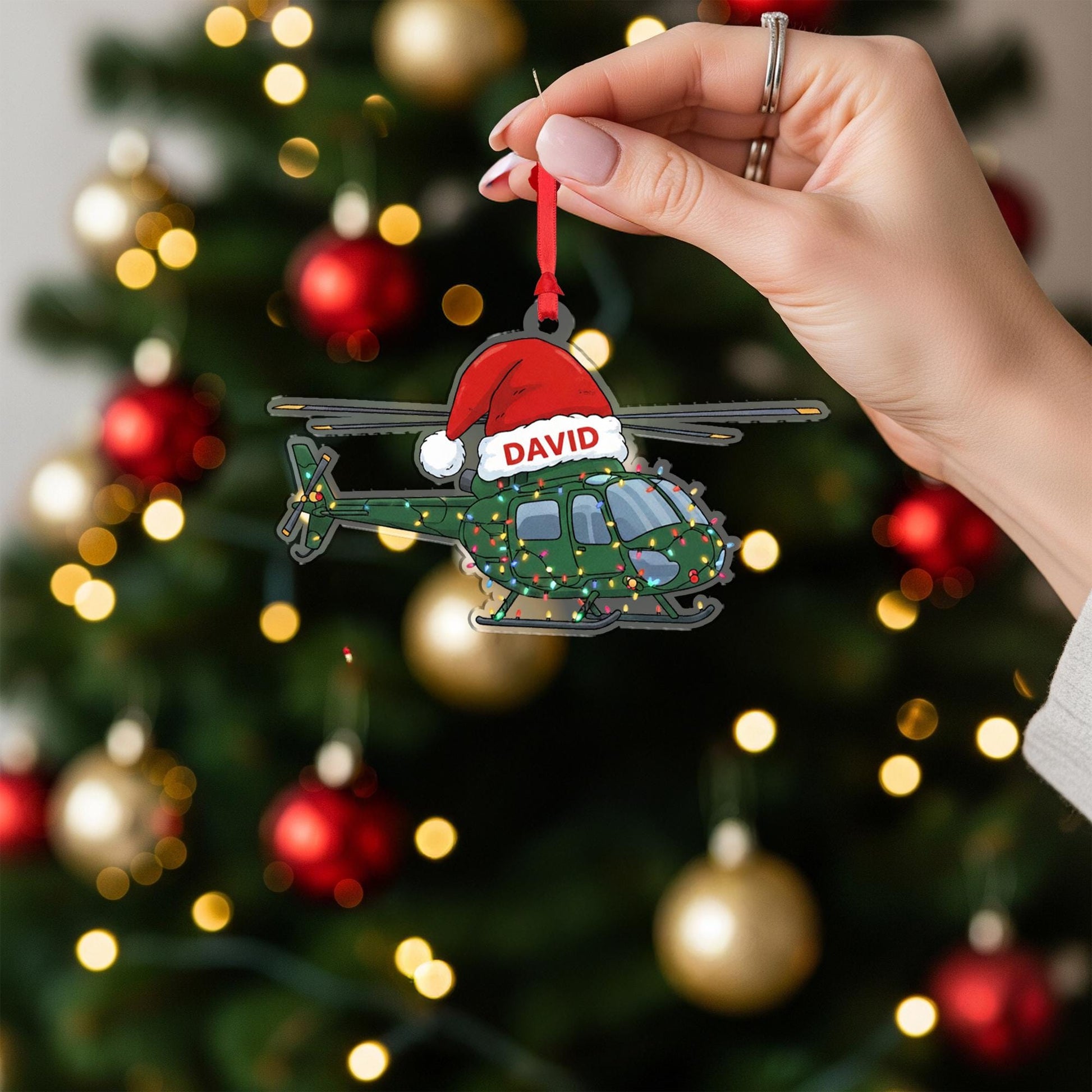 Personalized Helicopter Acrylic Ornament; Custom Name Pilot Aviation Decor