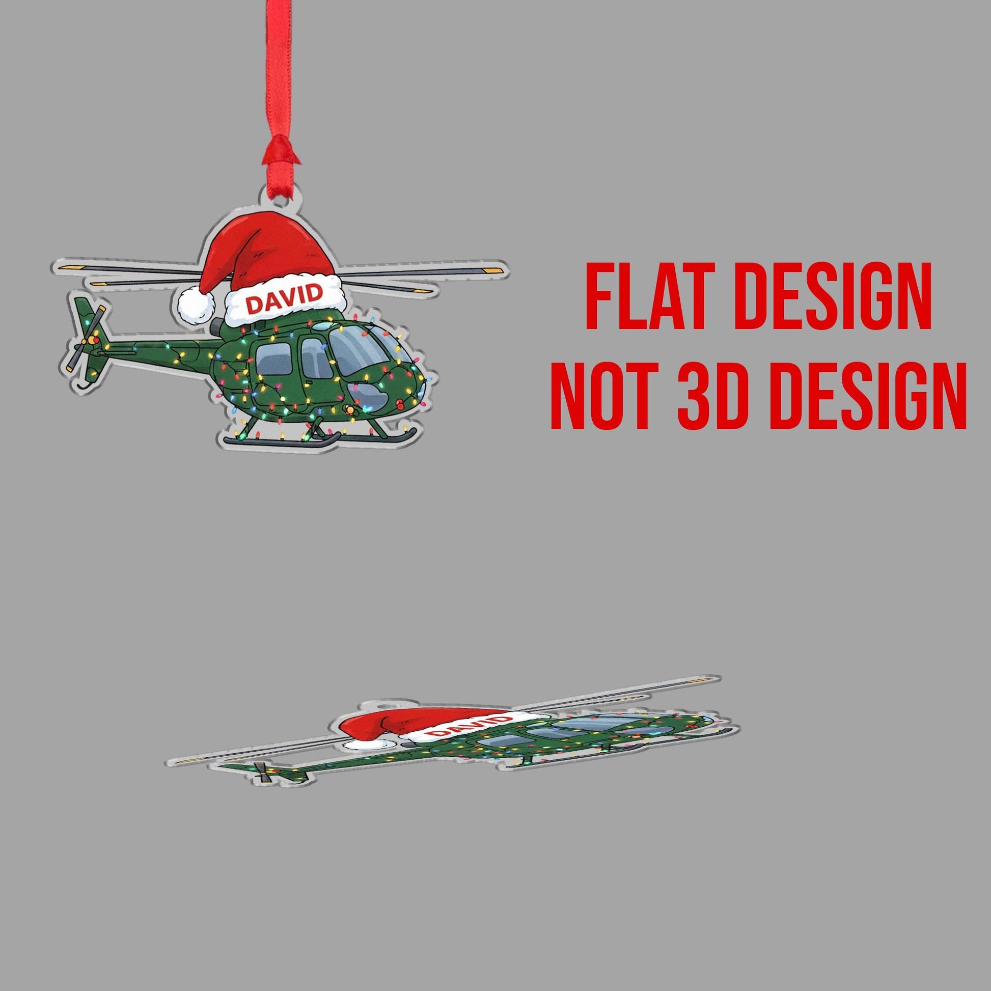 Personalized Helicopter Acrylic Ornament; Custom Name Pilot Aviation Decor